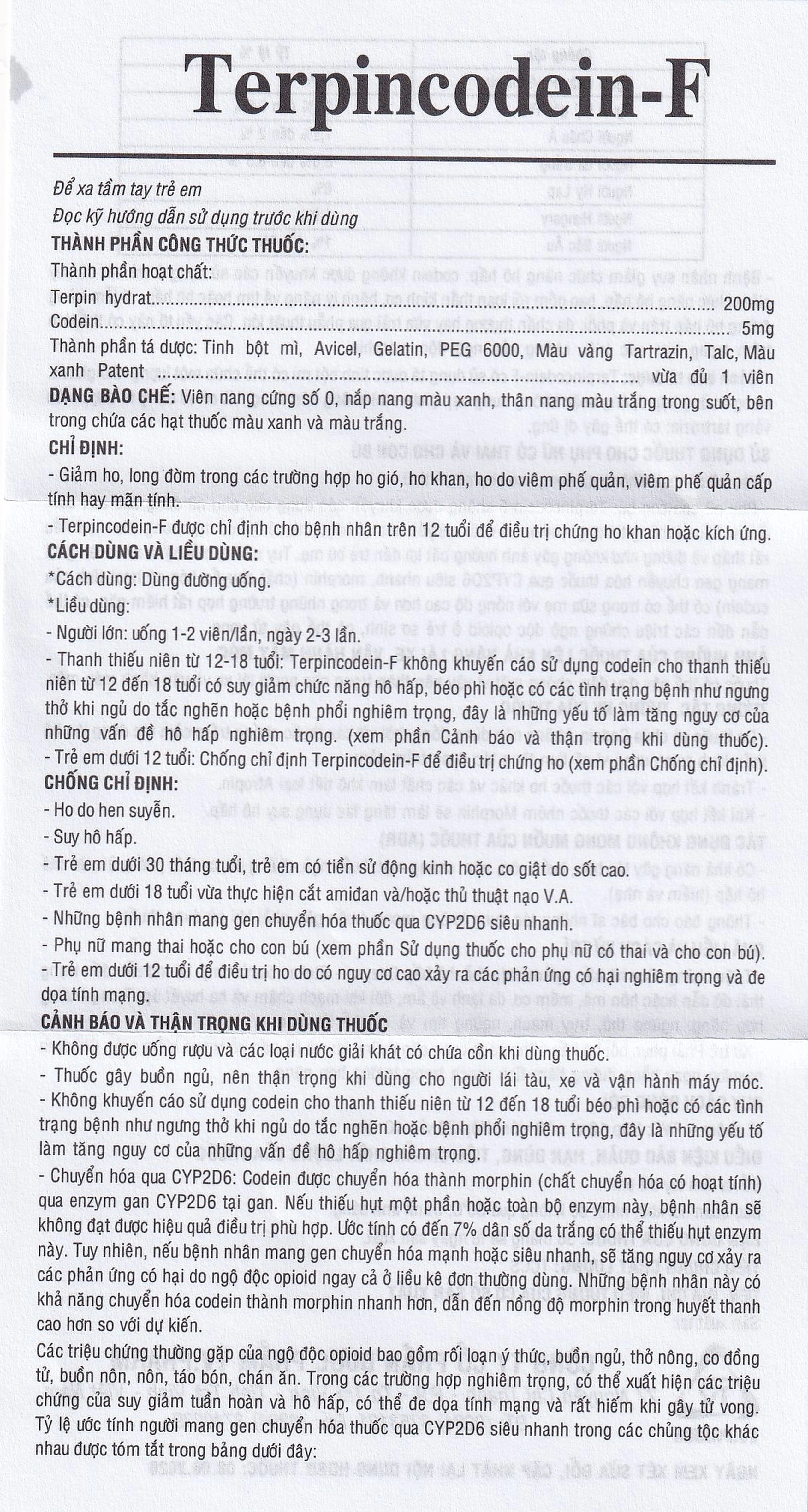 Thuốc Terpincodein-F giảm ho, long đờm (10 vỉ x 10 viên)