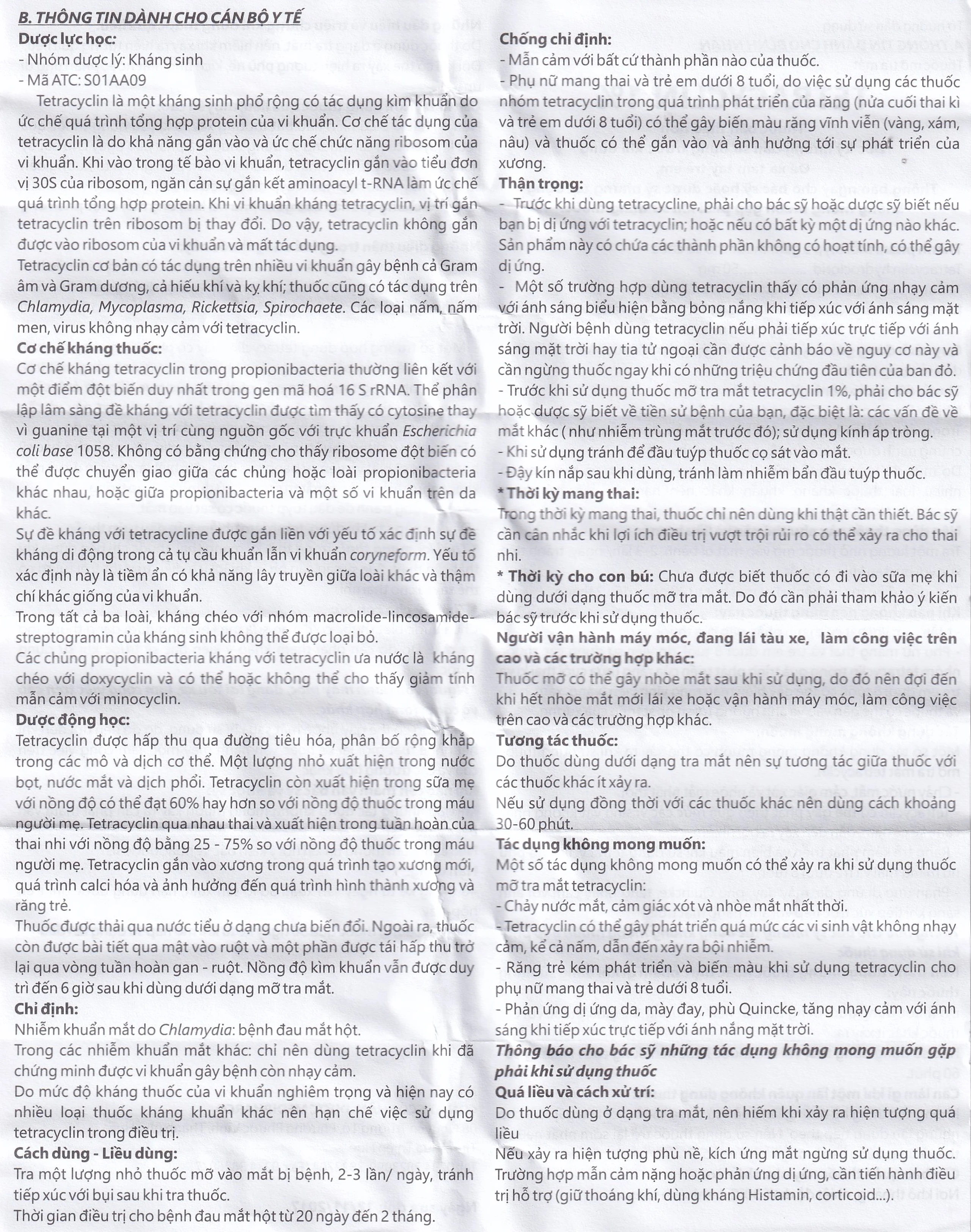 Thuốc mỡ tra mắt Tetracyclin 1% Medipharco điều trị đau mắt hột (5g)