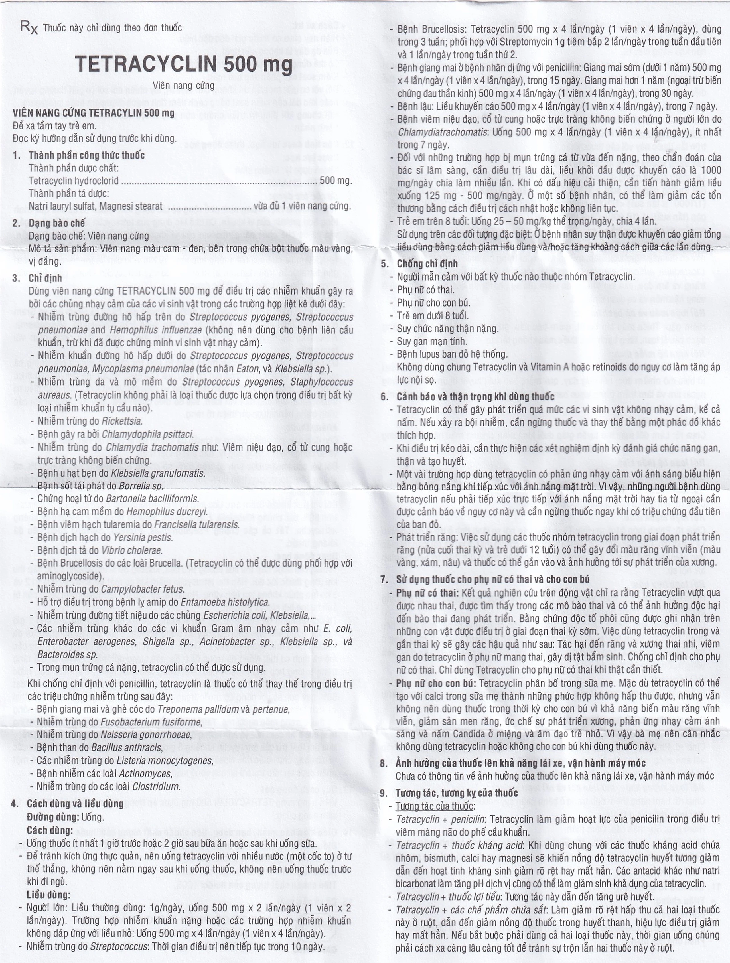 Thuốc  Tetracyclin 500mg Uphace điều trị nhiễm khuẩn đường hô hấp (10 vỉ x 10 viên)