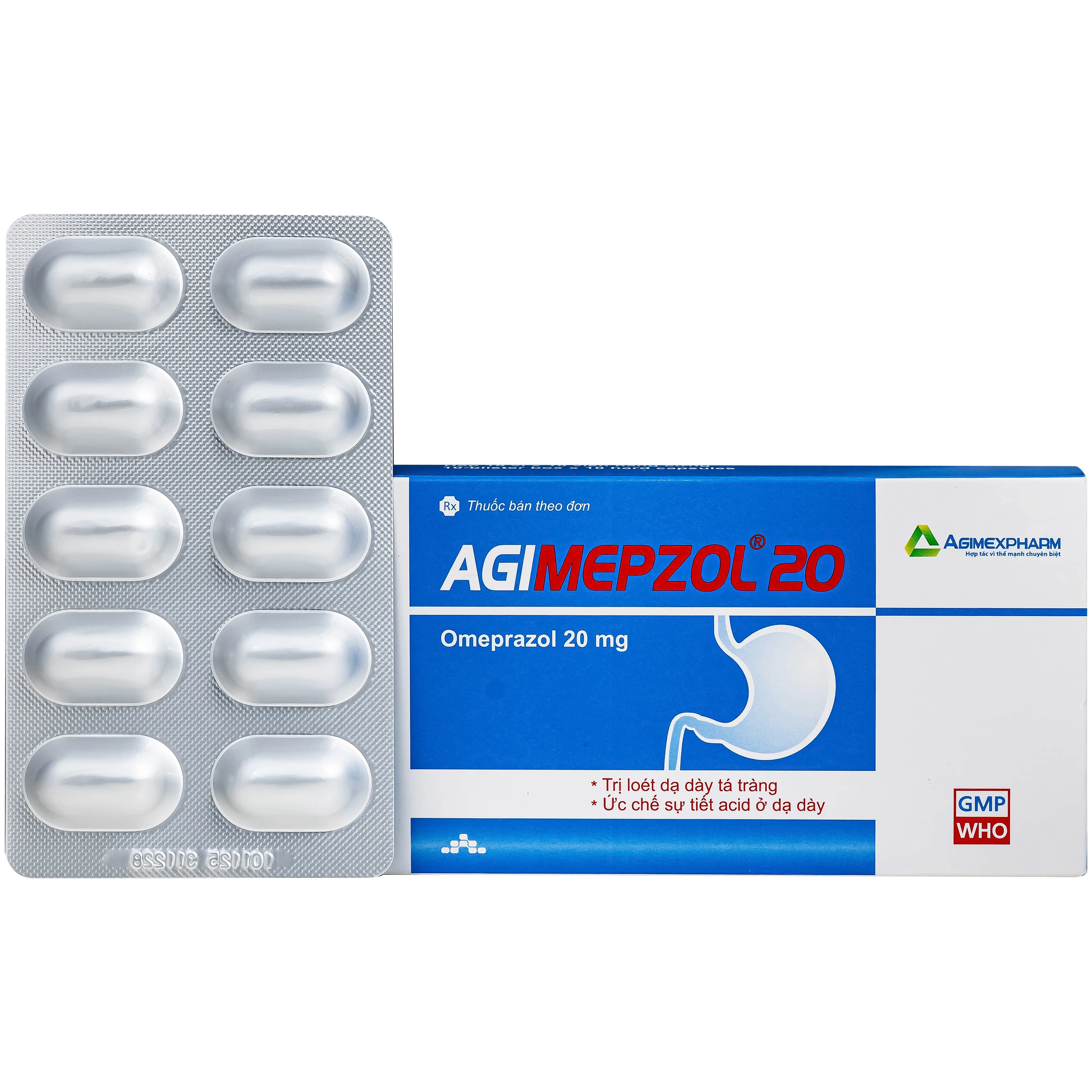 Thuốc Agimepzol 20mg Agimexpharm điều trị loét dạ dày, tá tràng và trào ngược dạ dày (10 vỉ x 10 viên) 1