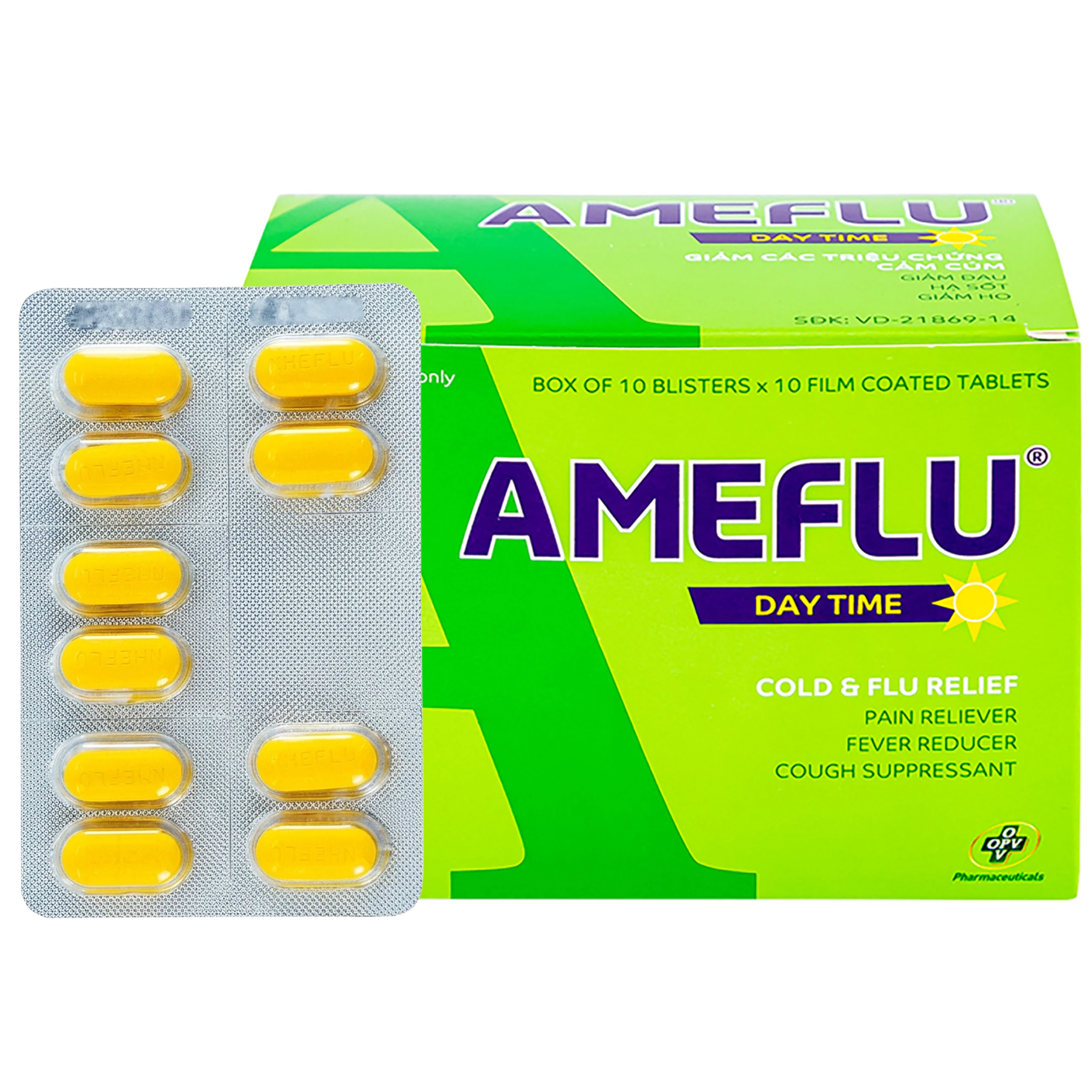Thuốc Ameflu Day Time OPV giảm các triệu chứng cảm lạnh và cảm cúm (10 vỉ x 10 viên) 1
