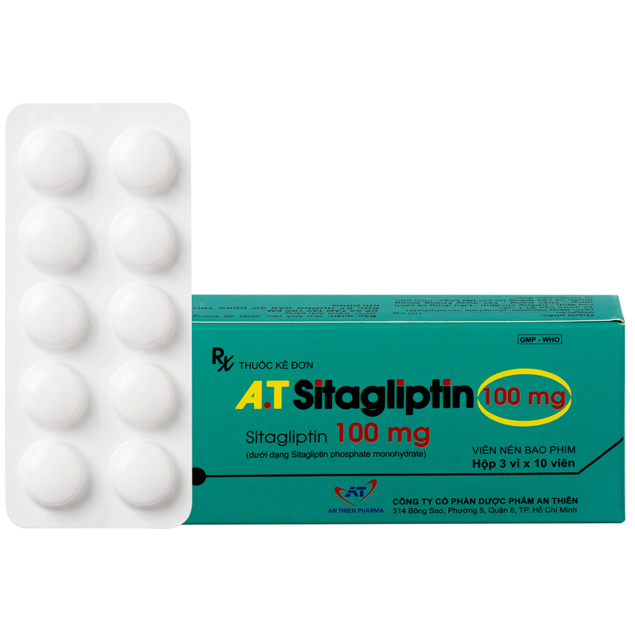 Thuốc A.T Sitagliptin 100 mg An Thiên cải thiện kiểm soát đường huyết (3 vỉ x 10 viên) 1
