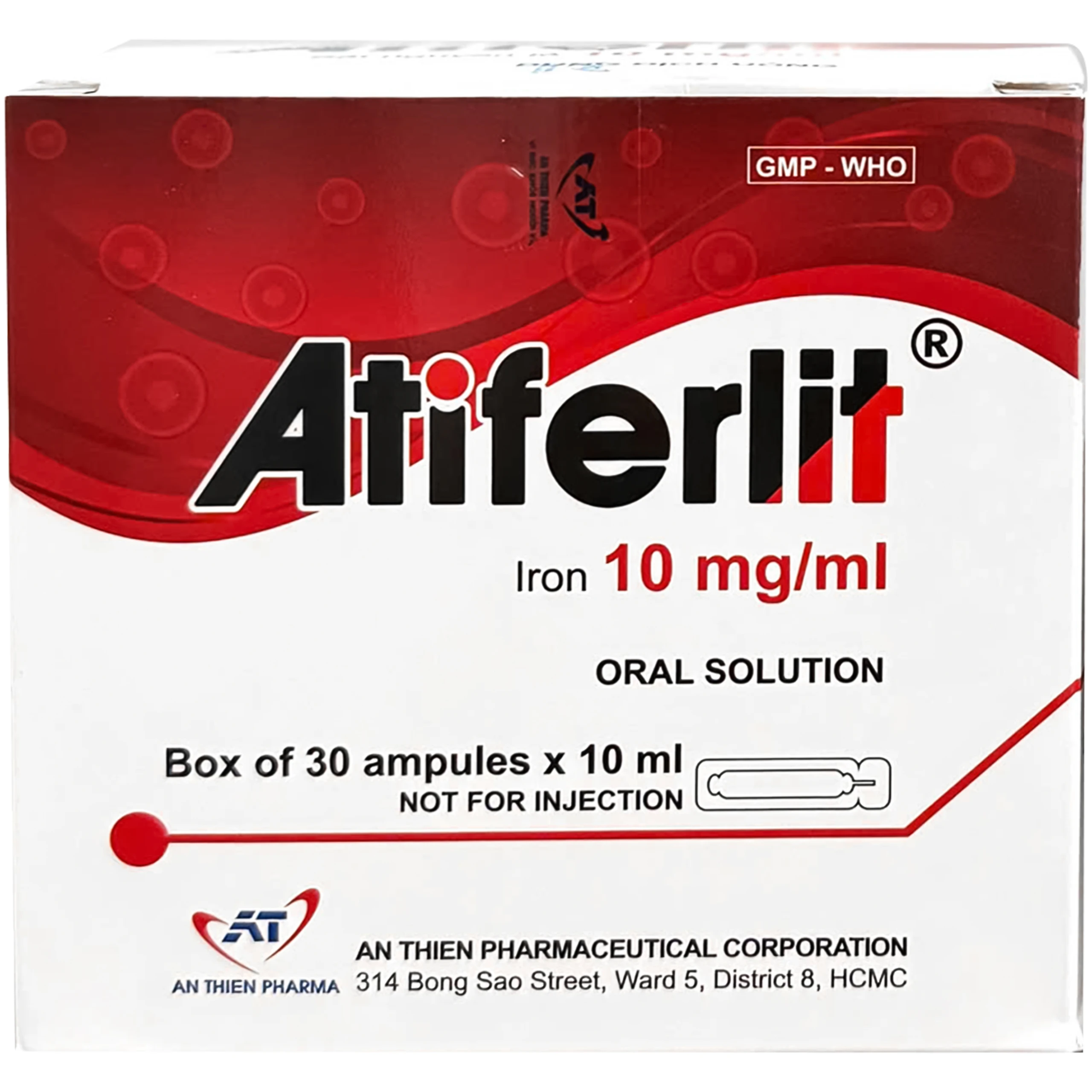 Dung dịch uống Atiferlit 50mg/5ml An Thiên bổ sung sắt, điều trị thiếu máu do thiếu sắt (30 ống x 10ml) 1