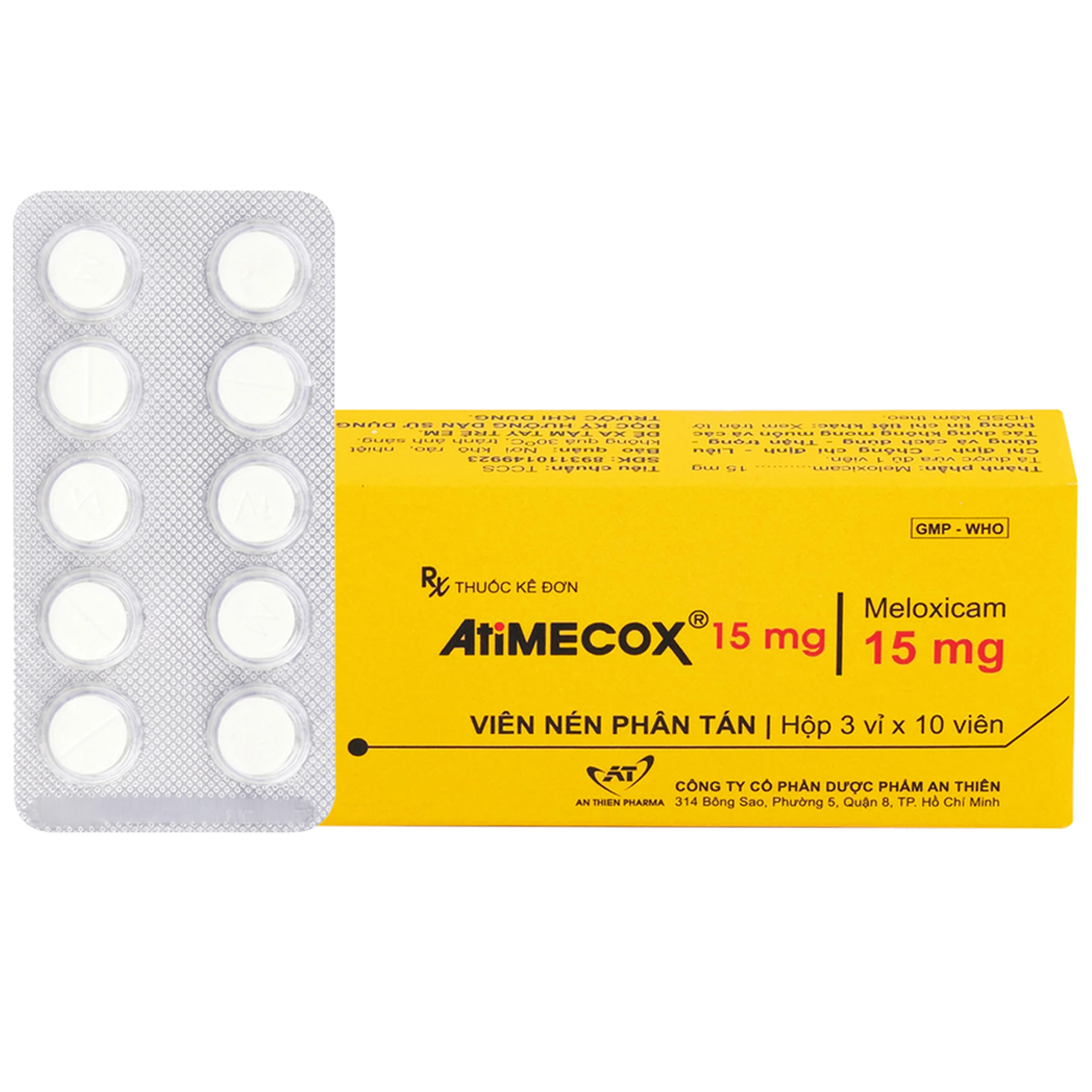 Thuốc Atimecox 15mg An Thiên giảm các dấu hiệu và triệu chứng của viêm xương khớp (3 vỉ x 10 viên)