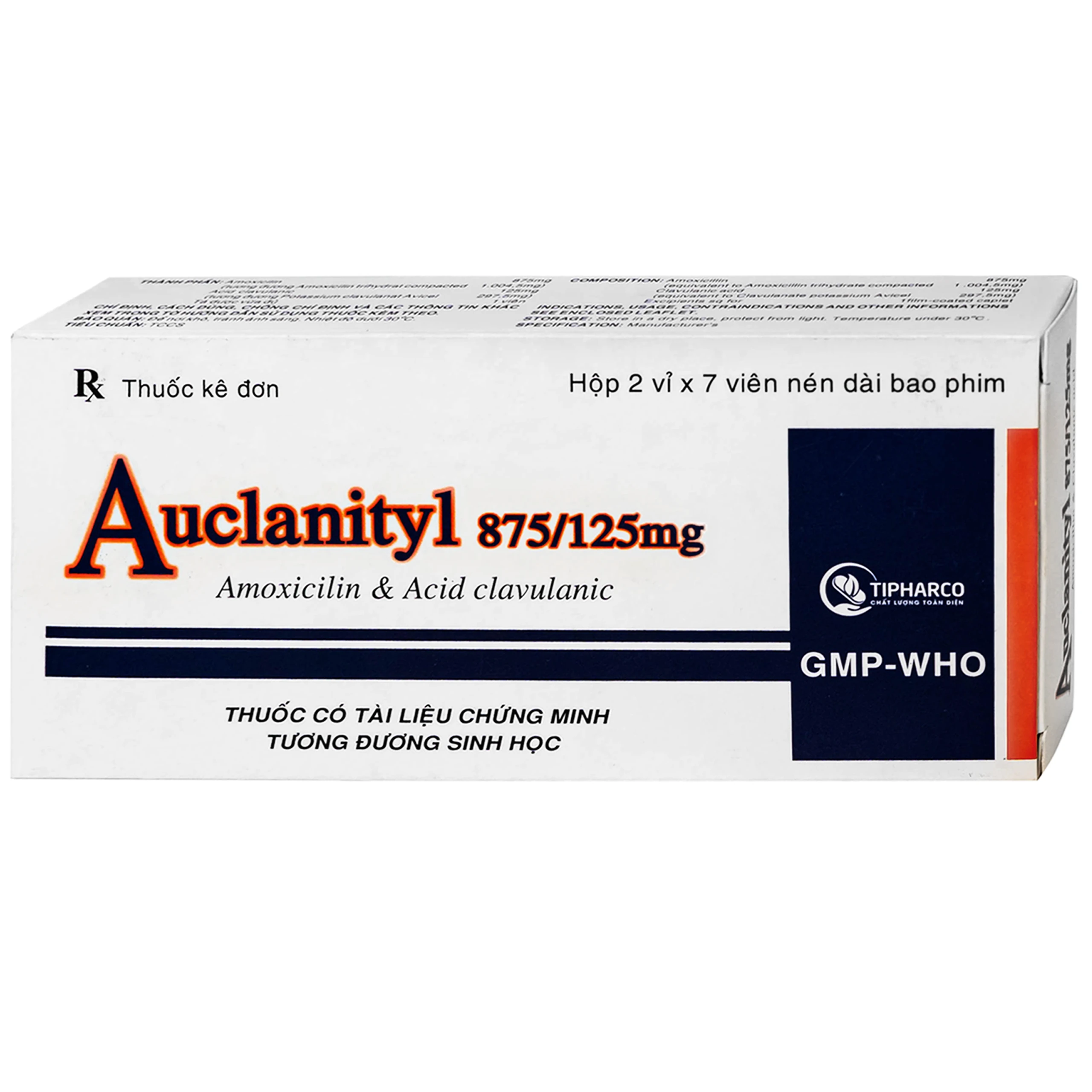 Thuốc  Auclanityl 875/125mg Tipharco điều trị nhiễm khuẩn (2 vỉ x 7 viên)