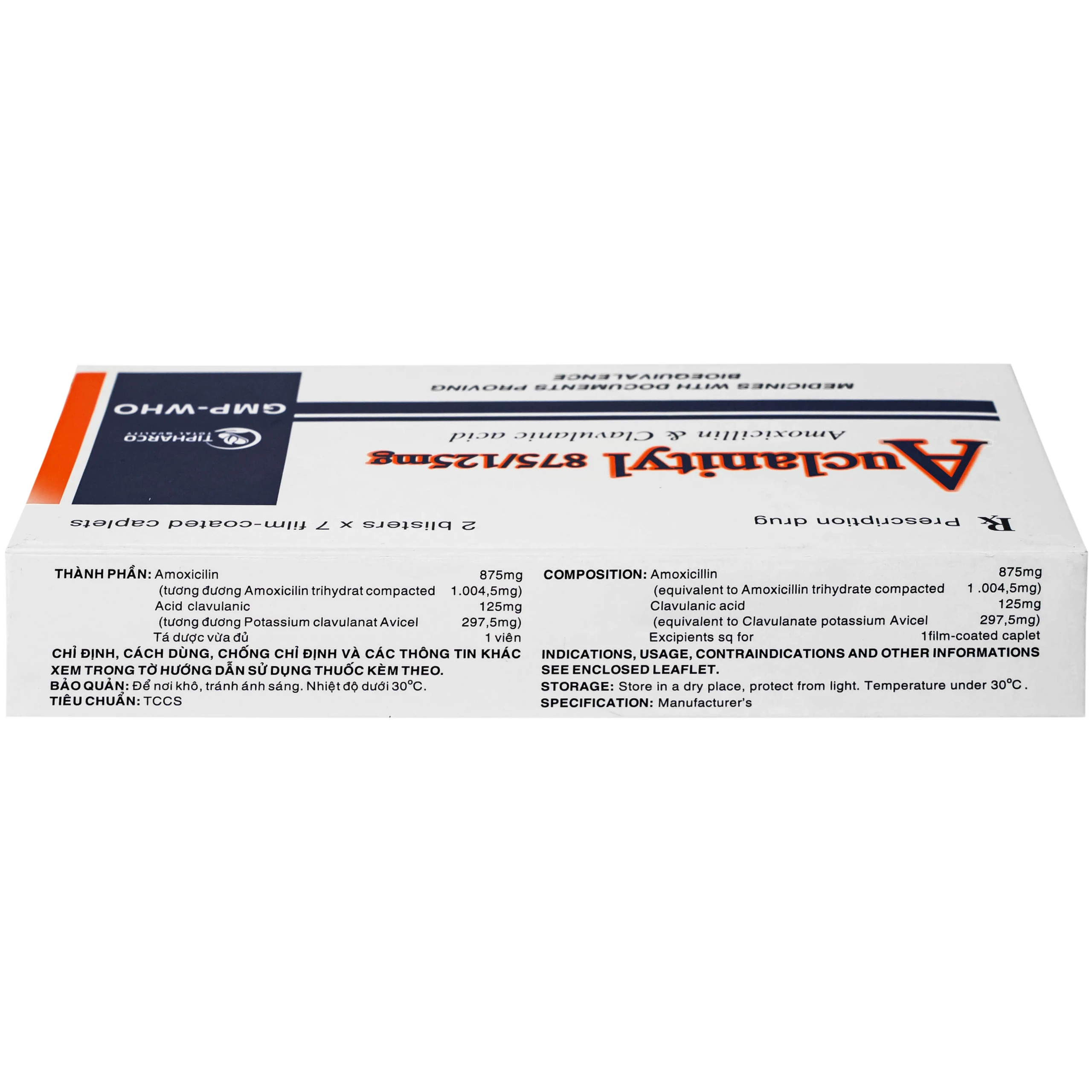 Thuốc  Auclanityl 875/125mg Tipharco điều trị nhiễm khuẩn (2 vỉ x 7 viên)