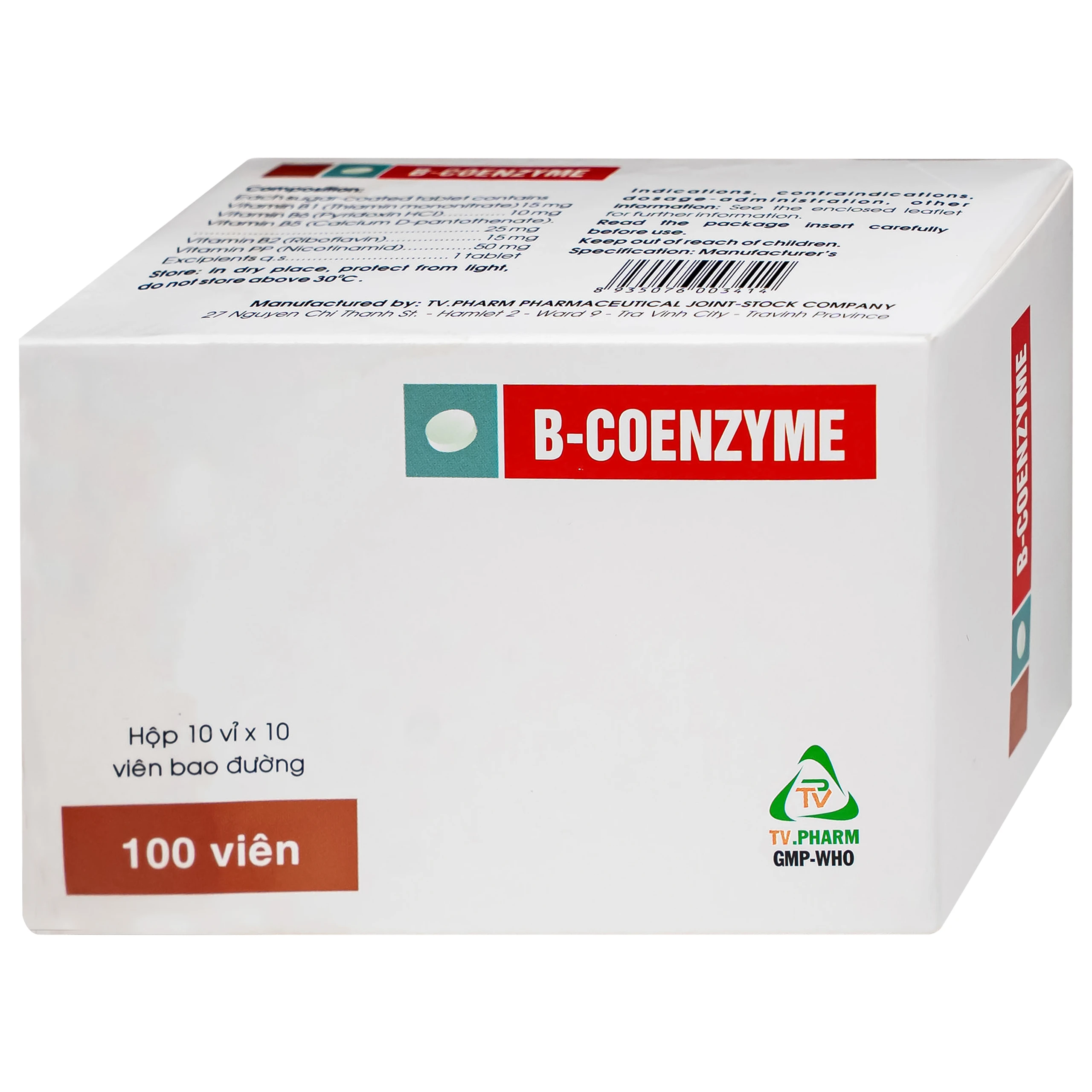 Thuốc B-Coenzyme Tv.Pharm bổ sung vitamin nhóm B, hỗ trợ phòng điều trị các bệnh do thiếu hụt vitamin nhóm B (hộp 100 viên) 2