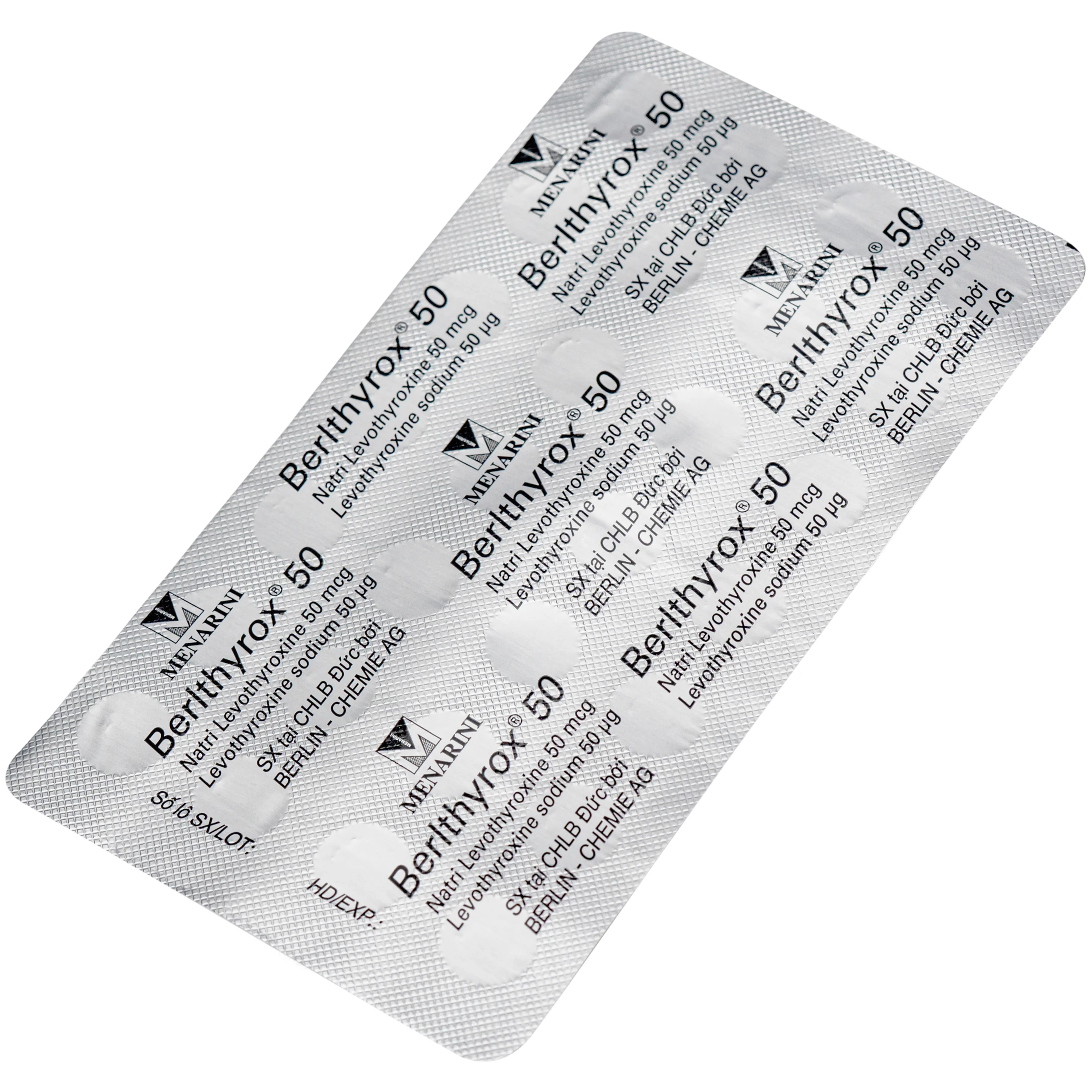 Thuốc Berlthyrox 50mcg menarini điều trị bướu giáp, suy giáp, ung thư giáp (4 vỉ x 25 viên)