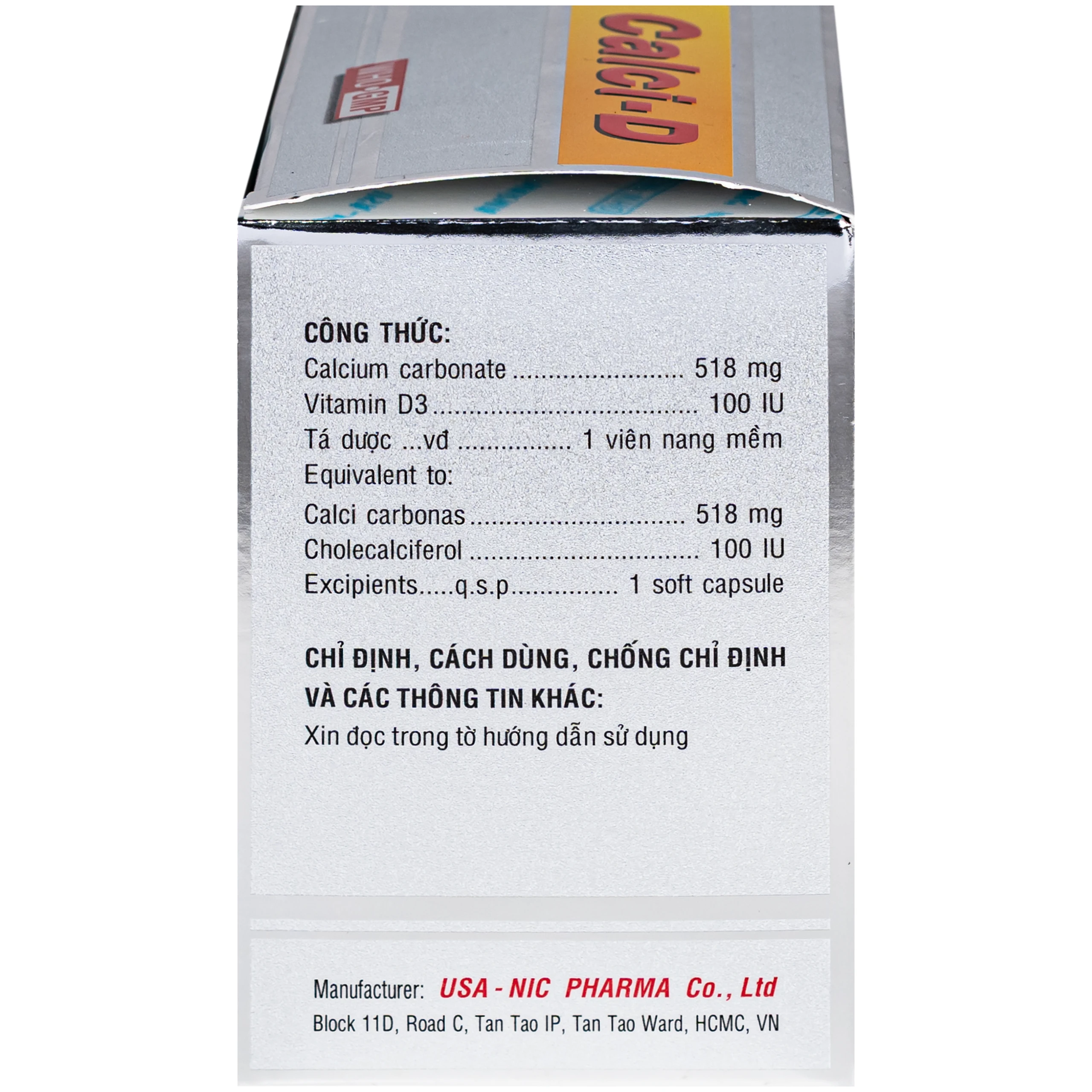 Thuốc Calci-D Usa-nic phòng ngừa và điều trị tình trạng thiếu hụt canxi và vitamin D (10 vỉ x 10 viên) 4