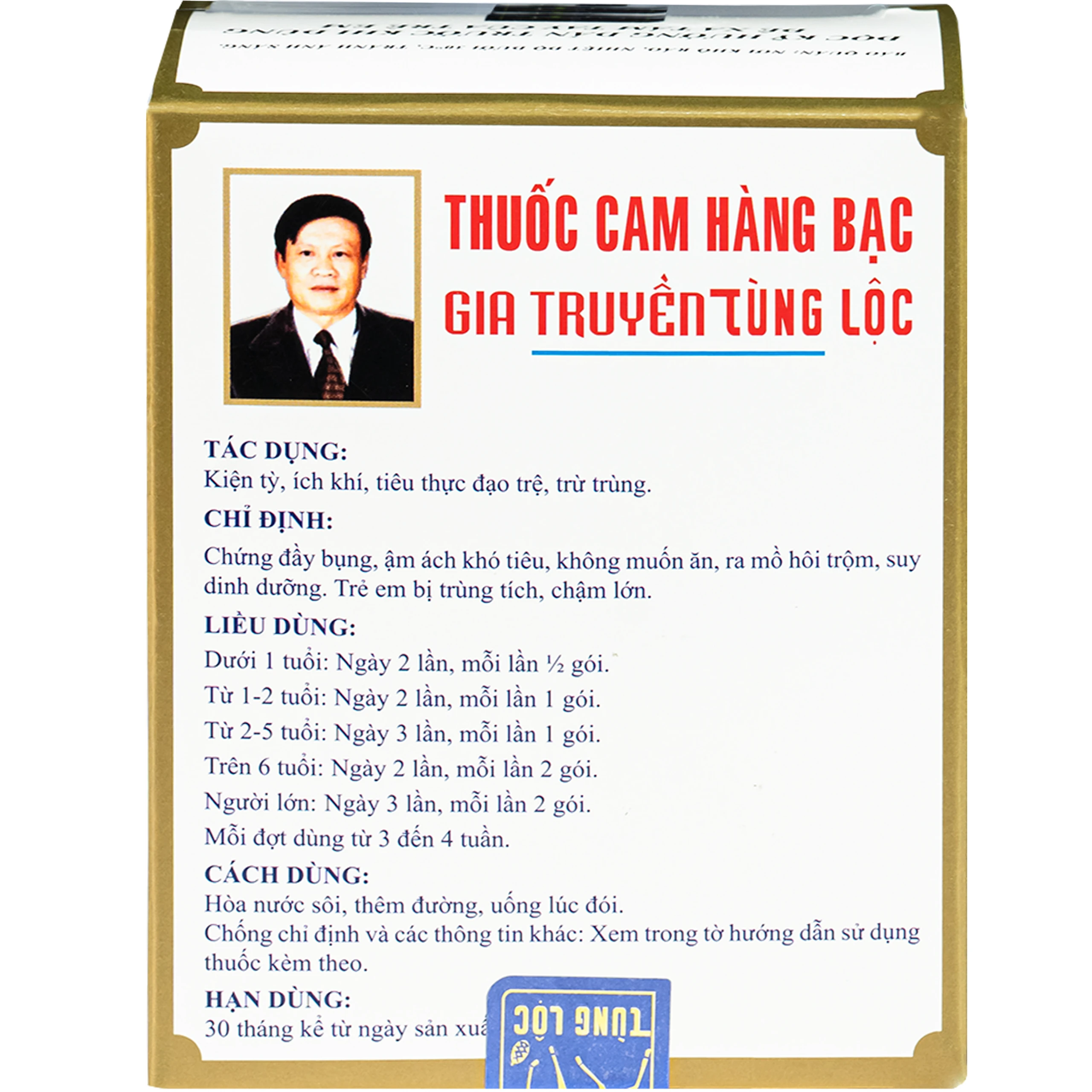 Thuốc Cam hàng bạc Tùng lộc chỉ định chứng đầy bụng, không muốn ăn, ra mồ hôi trộm, suy dinh dưỡng. Trẻ em chậm lớn (10 gói x 8g) 4