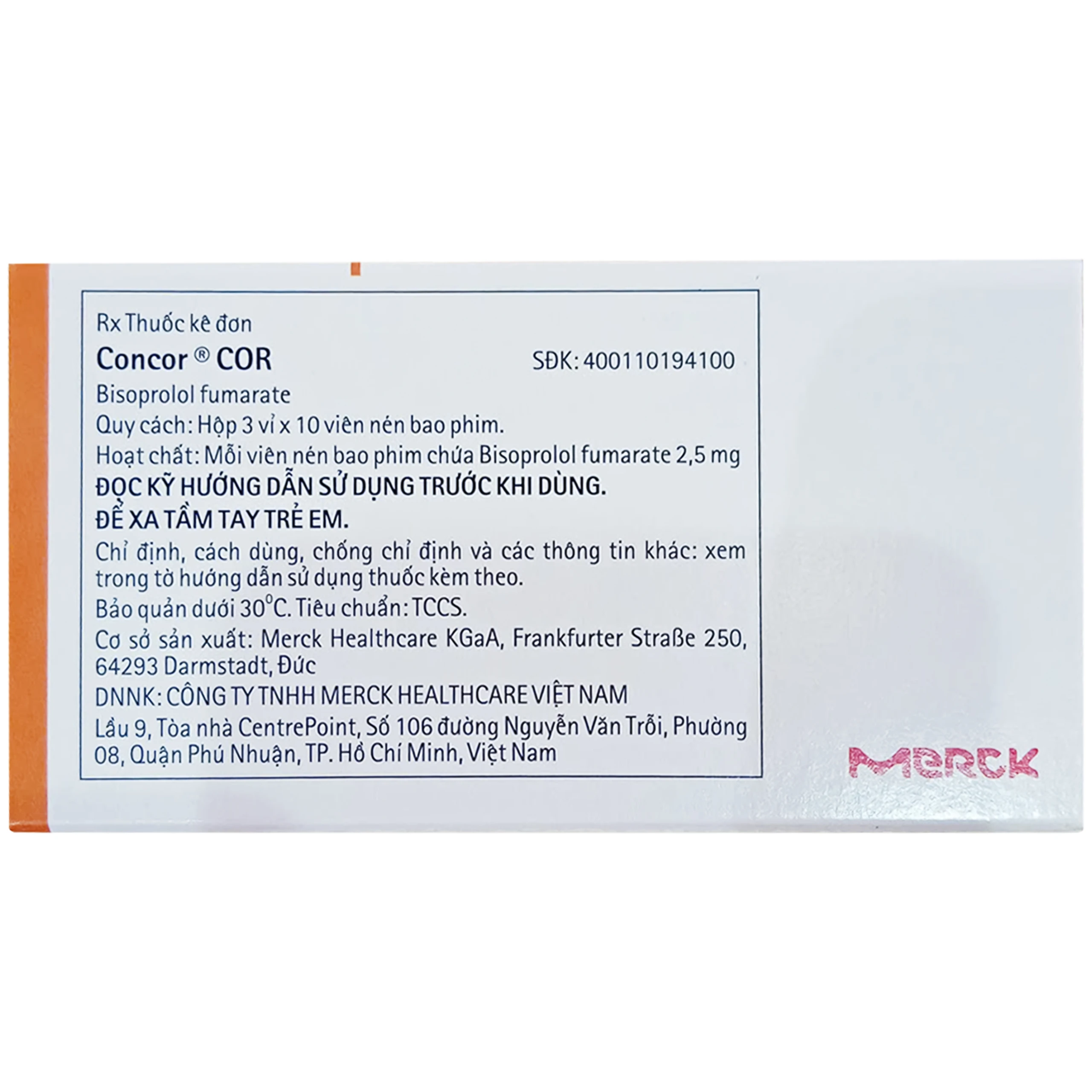 Thuốc Concor Cor 2.5mg Merck điều trị suy tim mãn tính (3 vỉ x 10 viên) 6