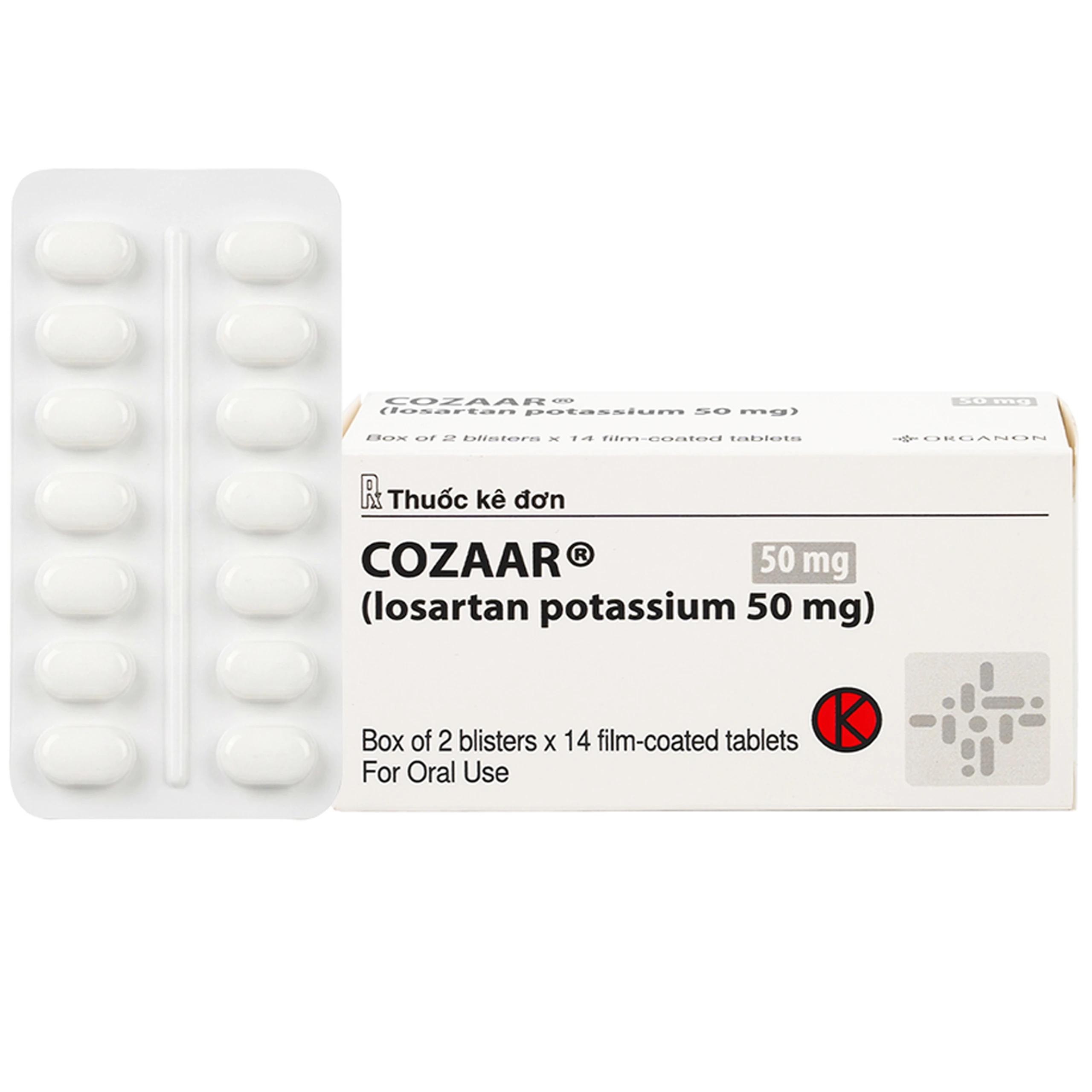 Thuốc Cozaar 50mg Organon điều trị tăng huyết áp và bảo vệ thận từ tổn thương do bệnh tiểu đường (2 vỉ x 14 viên) 1