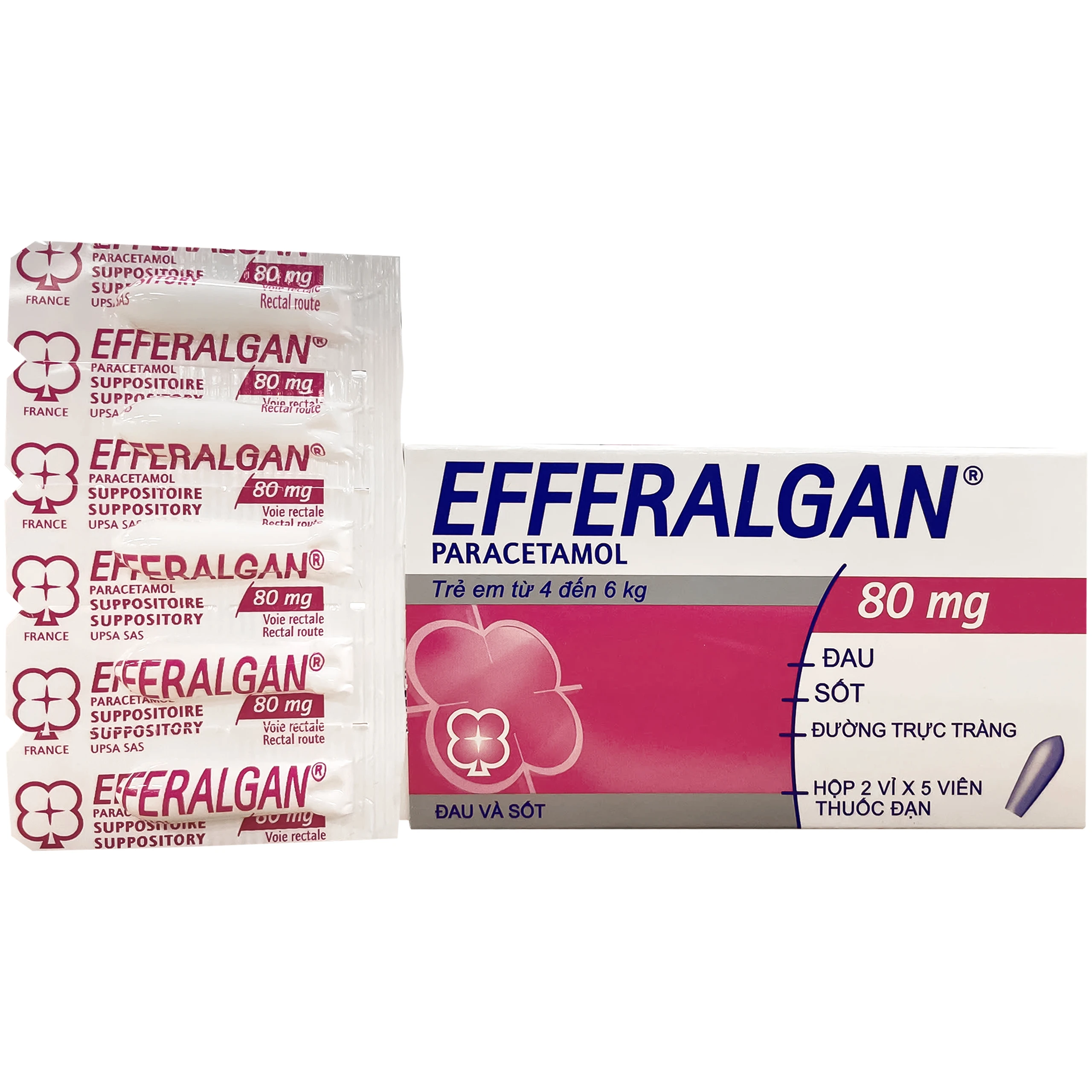 Thuốc đạn Efferalgan 80mg UPSA SAS giảm đau, hạ sốt (2 vỉ x 5 viên) 1
