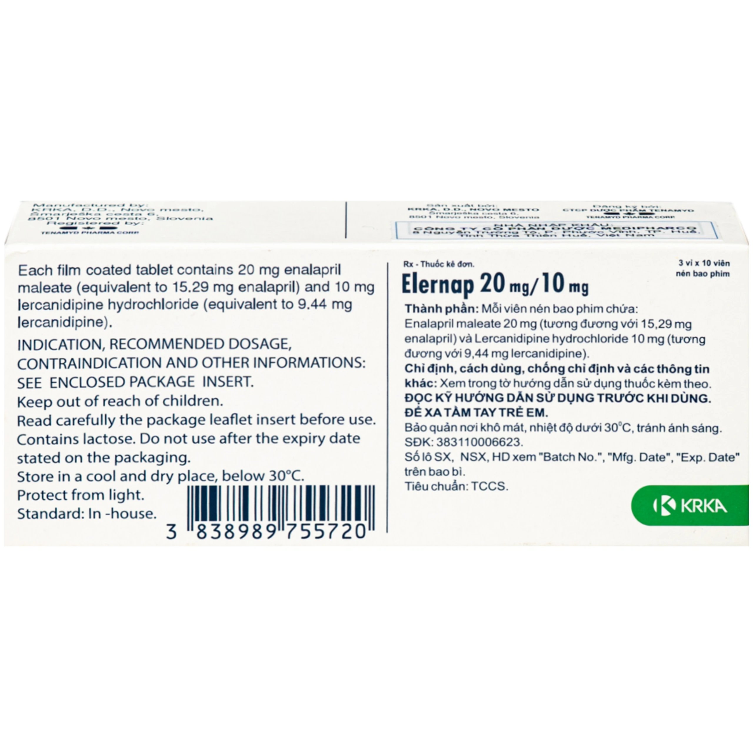 Thuốc Elernap 20/10mg Krka Điều trị tăng huyết áp và các bệnh lý tim mạch liên quan(3 vỉ x 10 viên) 3
