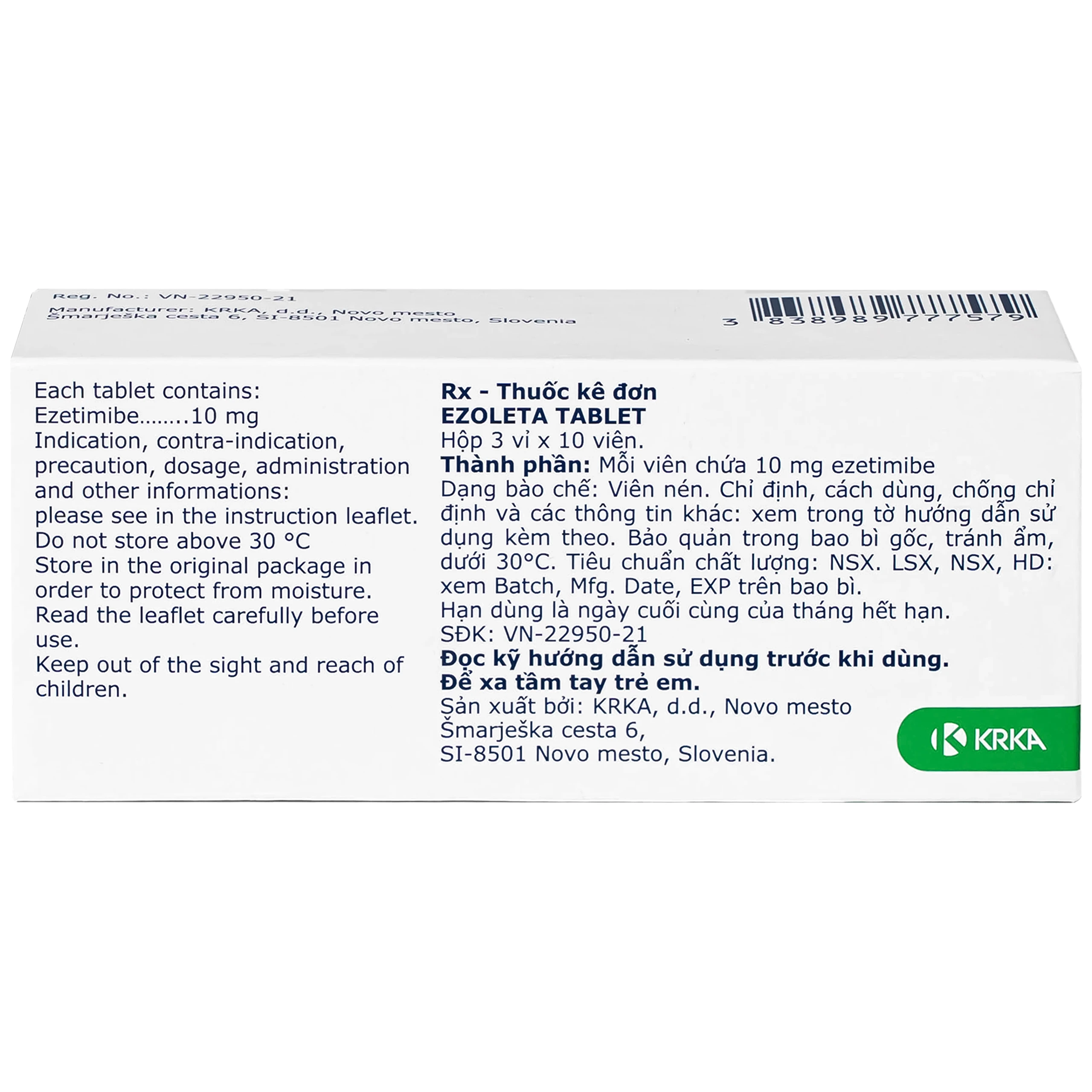 Thuốc Ezoleta 10mg Krka điều trị tăng cholesterol máu (3 vỉ x 10 viên) 3