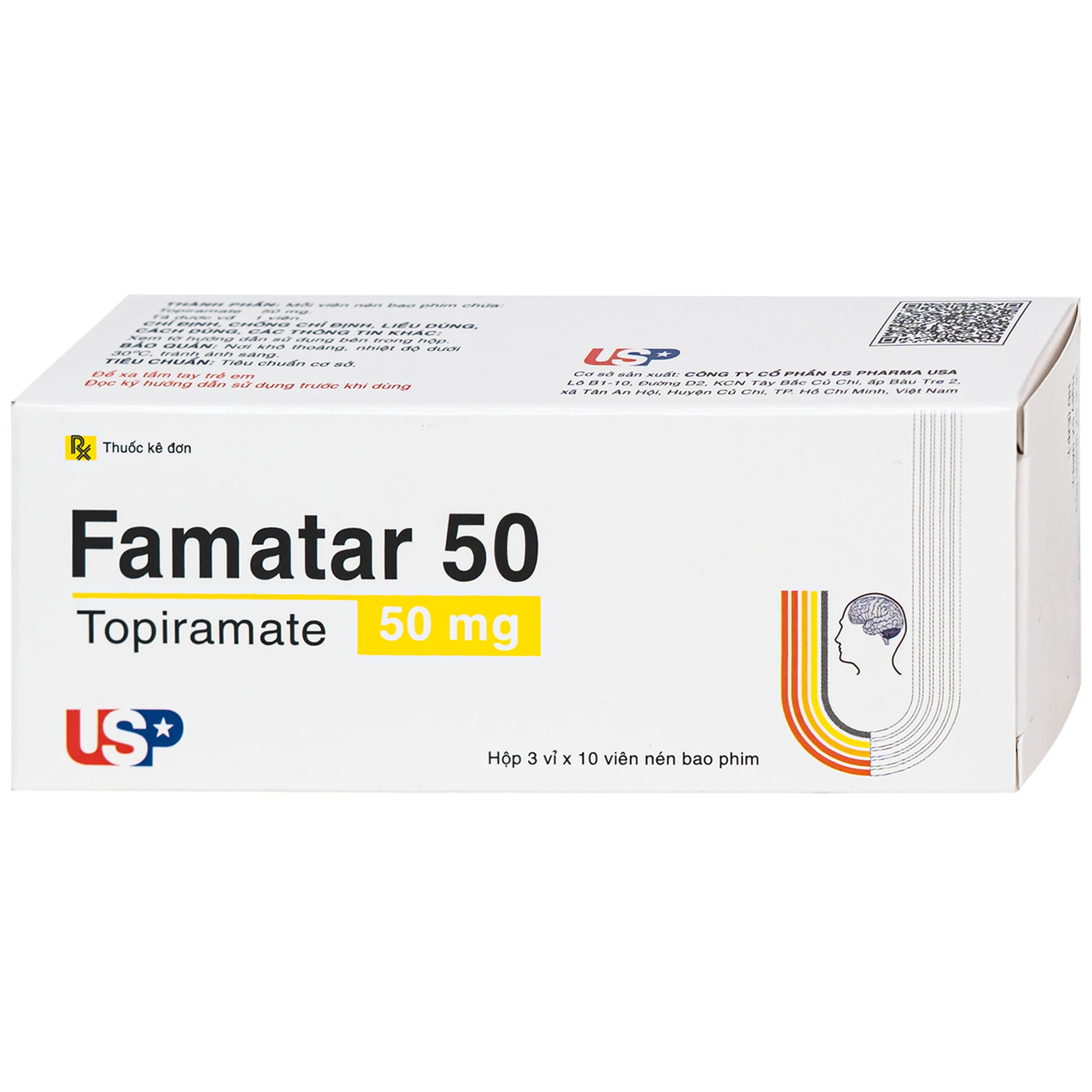 Thuốc Famatar 50mg USP điều trị động kinh cục bộ, dự phòng đau nửa đầu (3 vỉ x 10 viên) 2