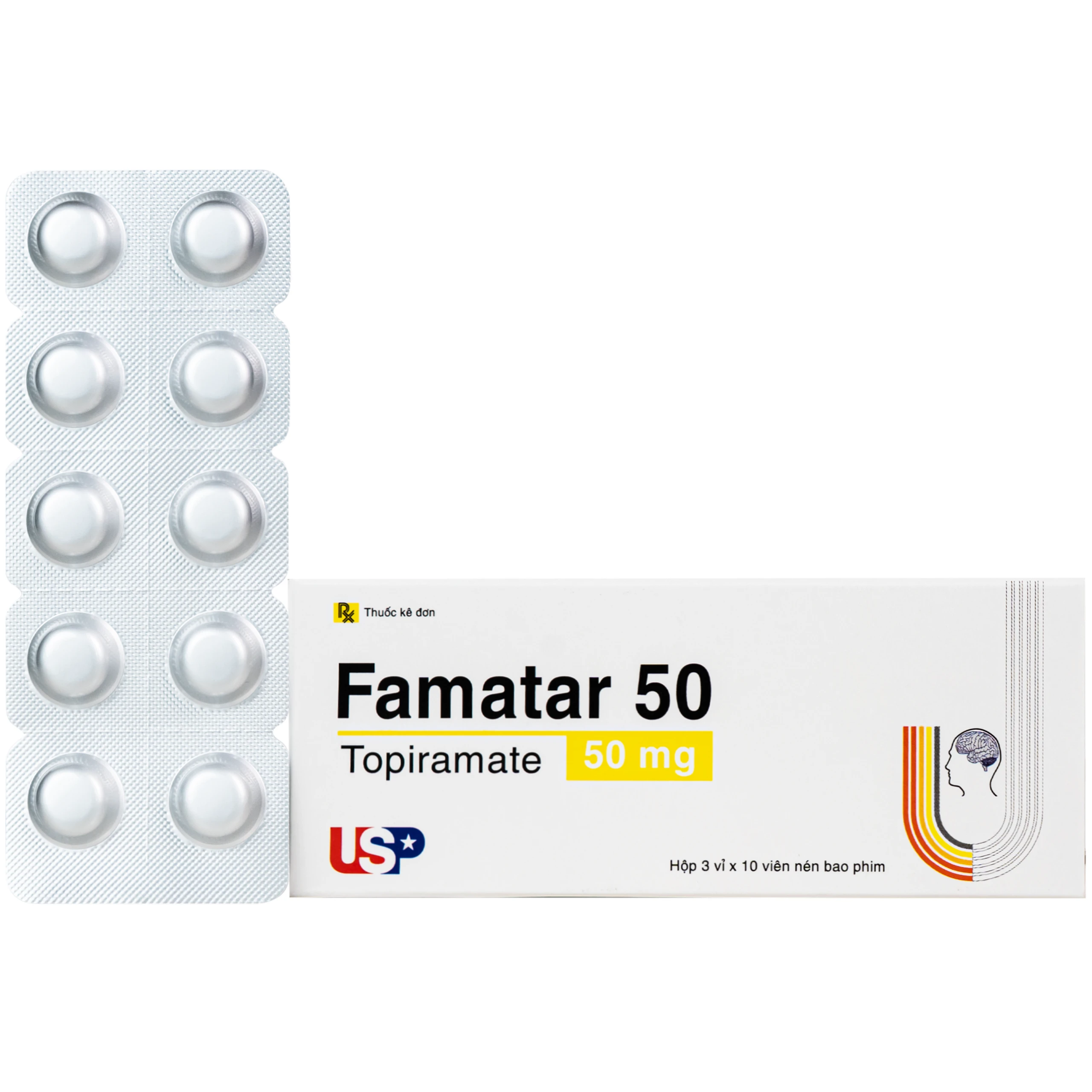 Thuốc Famatar 50mg USP điều trị động kinh cục bộ, dự phòng đau nửa đầu (3 vỉ x 10 viên) 1