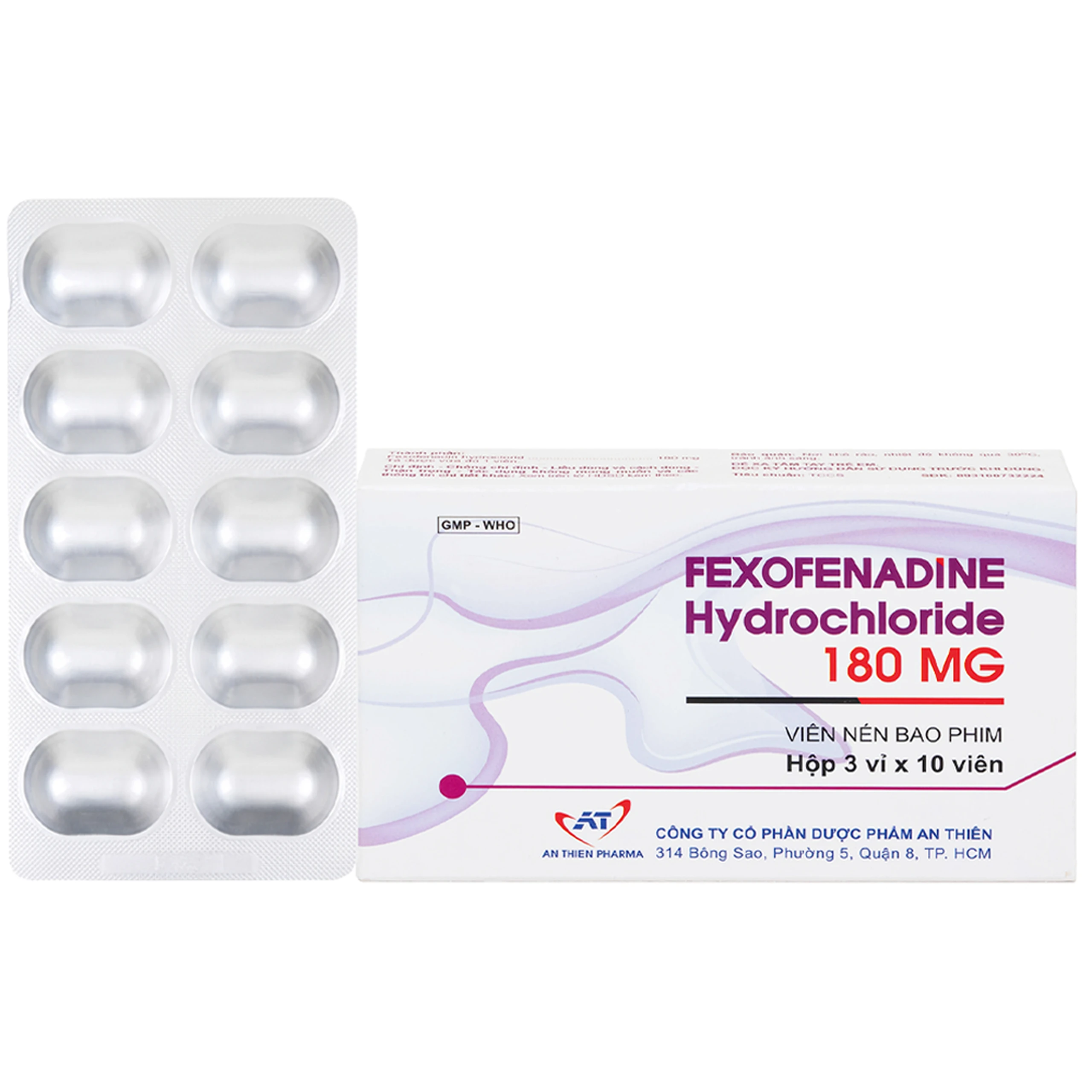Thuốc Fexofenadine Hydrochloride 180mg An Thiên điều trị viêm mũi dị ứng theo mùa (3 vỉ x 10 viên) 1