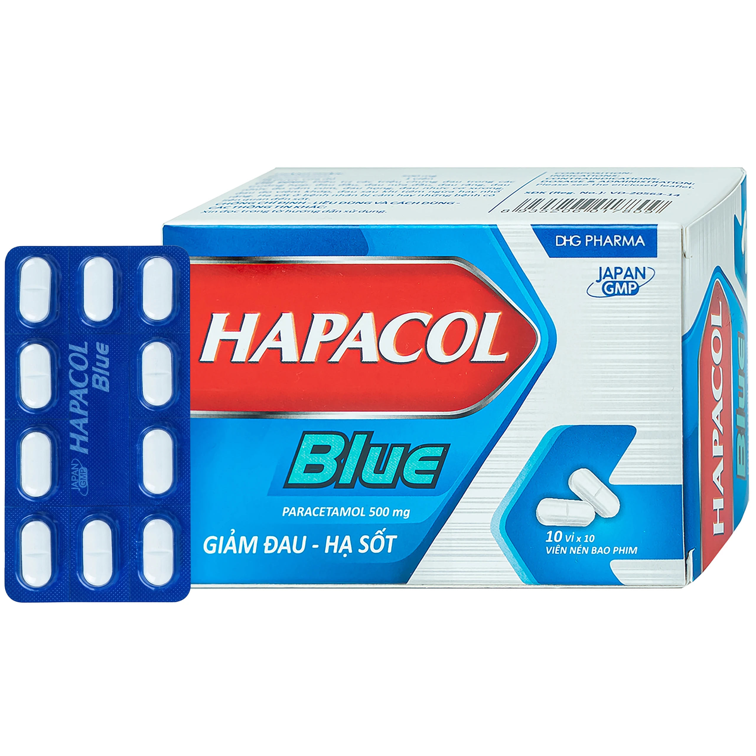 Thuốc Hapacol Blue 500 DHG điều trị đau đầu, đau nửa đầu, đau răng (10 vỉ x 10 viên) 1