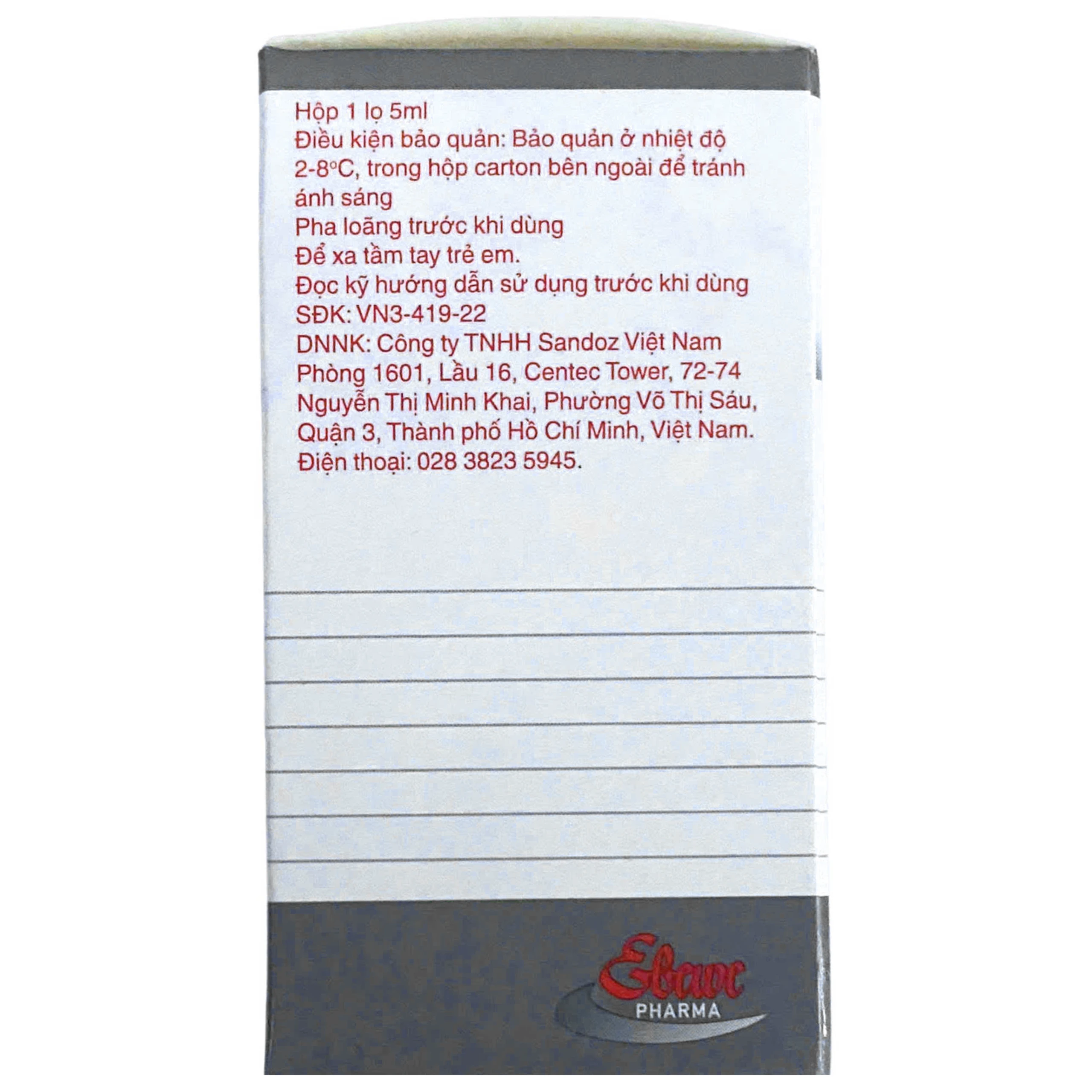 Thuốc Idarubicin 5mg Ebewe Trị ung thư bạch cầu cấp dòng tủy (Hộp 5ml) 2