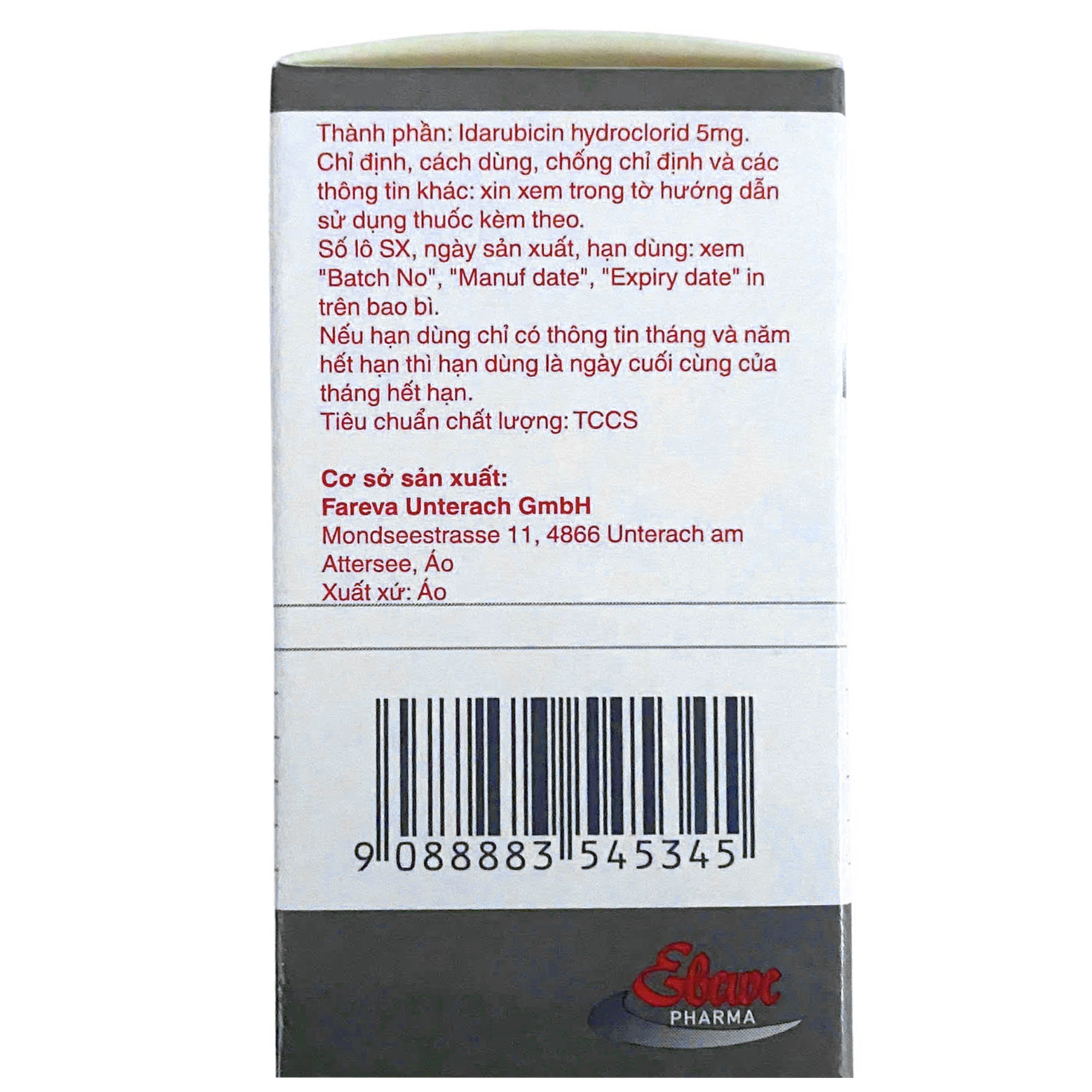 Thuốc Idarubicin 5mg Ebewe Trị ung thư bạch cầu cấp dòng tủy (Hộp 5ml) 3
