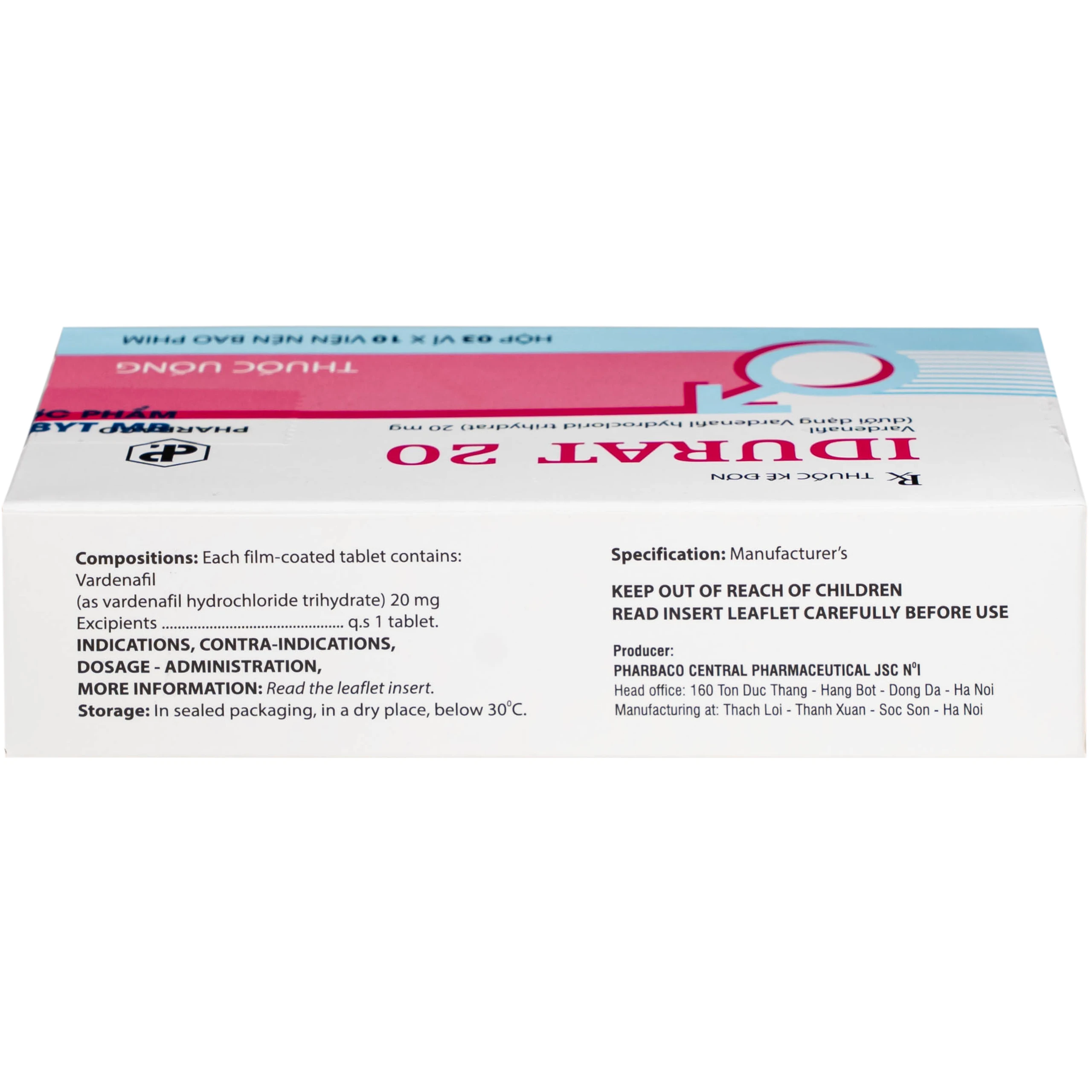 Thuốc Idurat 20mg Pharbaco điều trị rối loạn cương dương (3 vỉ x 10 viên) 3