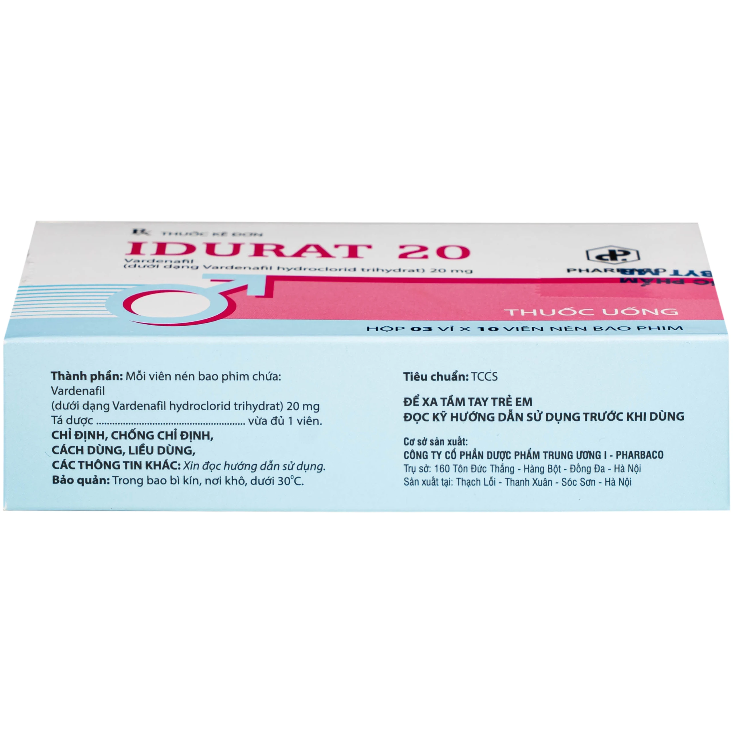 Thuốc Idurat 20mg Pharbaco điều trị rối loạn cương dương (3 vỉ x 10 viên) 4