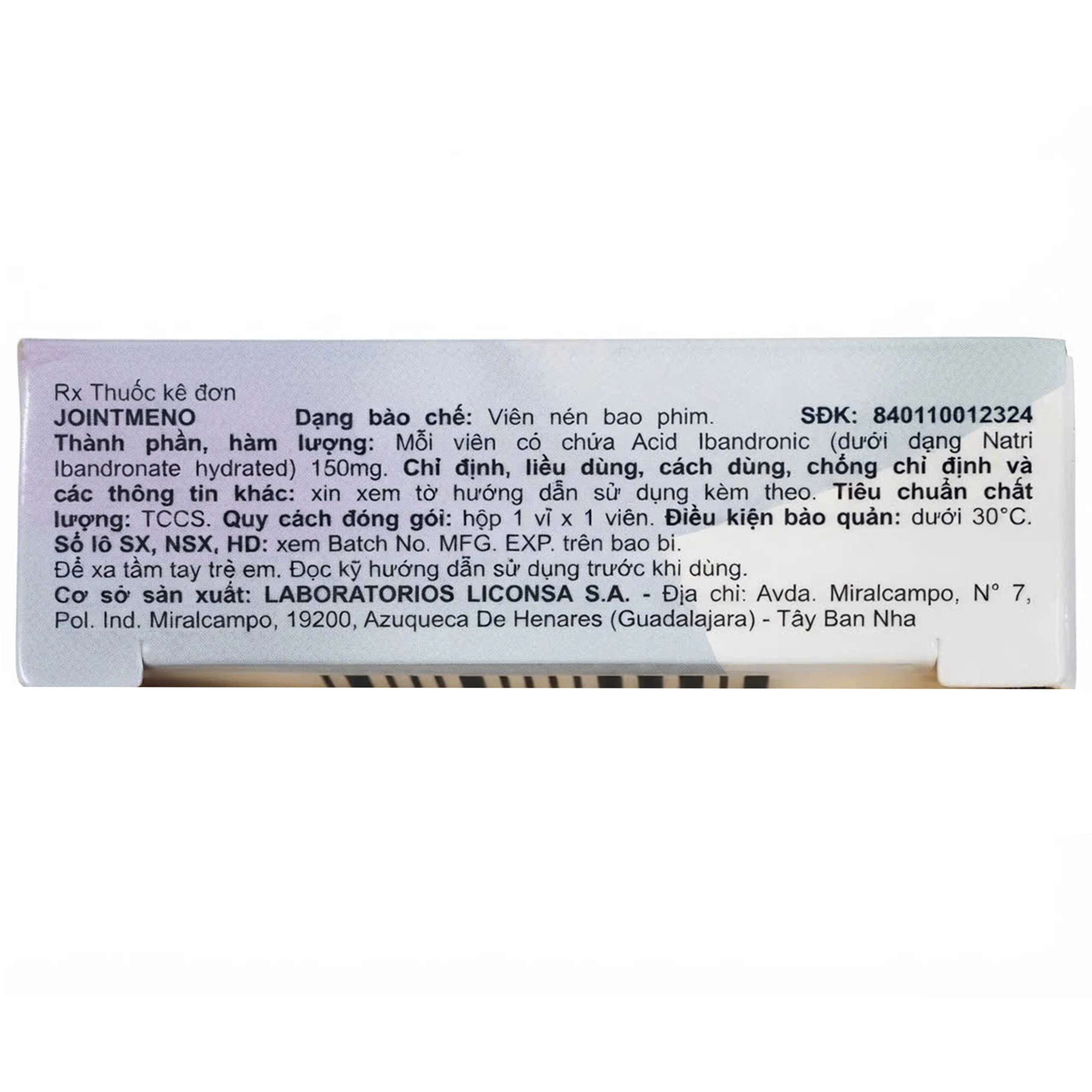 Thuốc Jointmeno 150mg Laboratorios Liconsa phòng và điều trị loãng xương sau kỳ mãn kinh (1 vỉ x 1 viên) 3