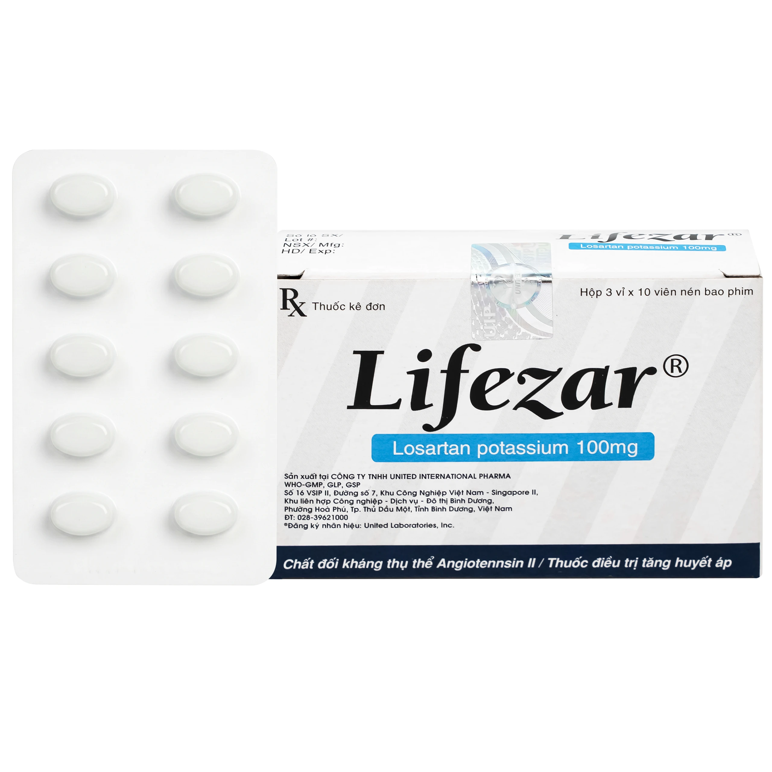 Thuốc Lifezar 100mg United điều trị tăng huyết áp, bệnh thận do đái tháo đường (3 vỉ x 10 viên) 1