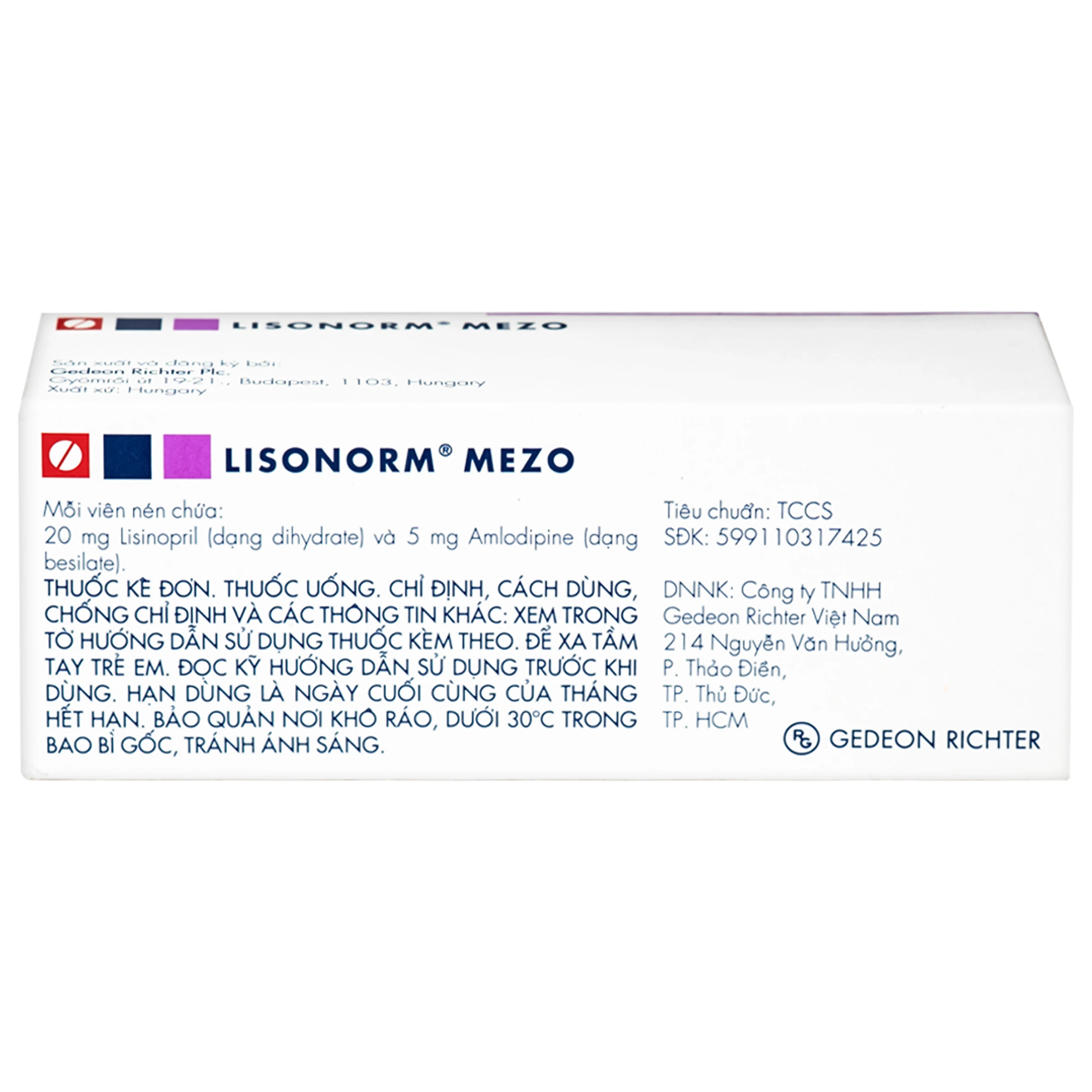 Thuốc Lisonorm Mezo 20/5mg Gedeon điều trị tăng huyết áp vô căn ở người lớn (3 vỉ x 10 viên) 3
