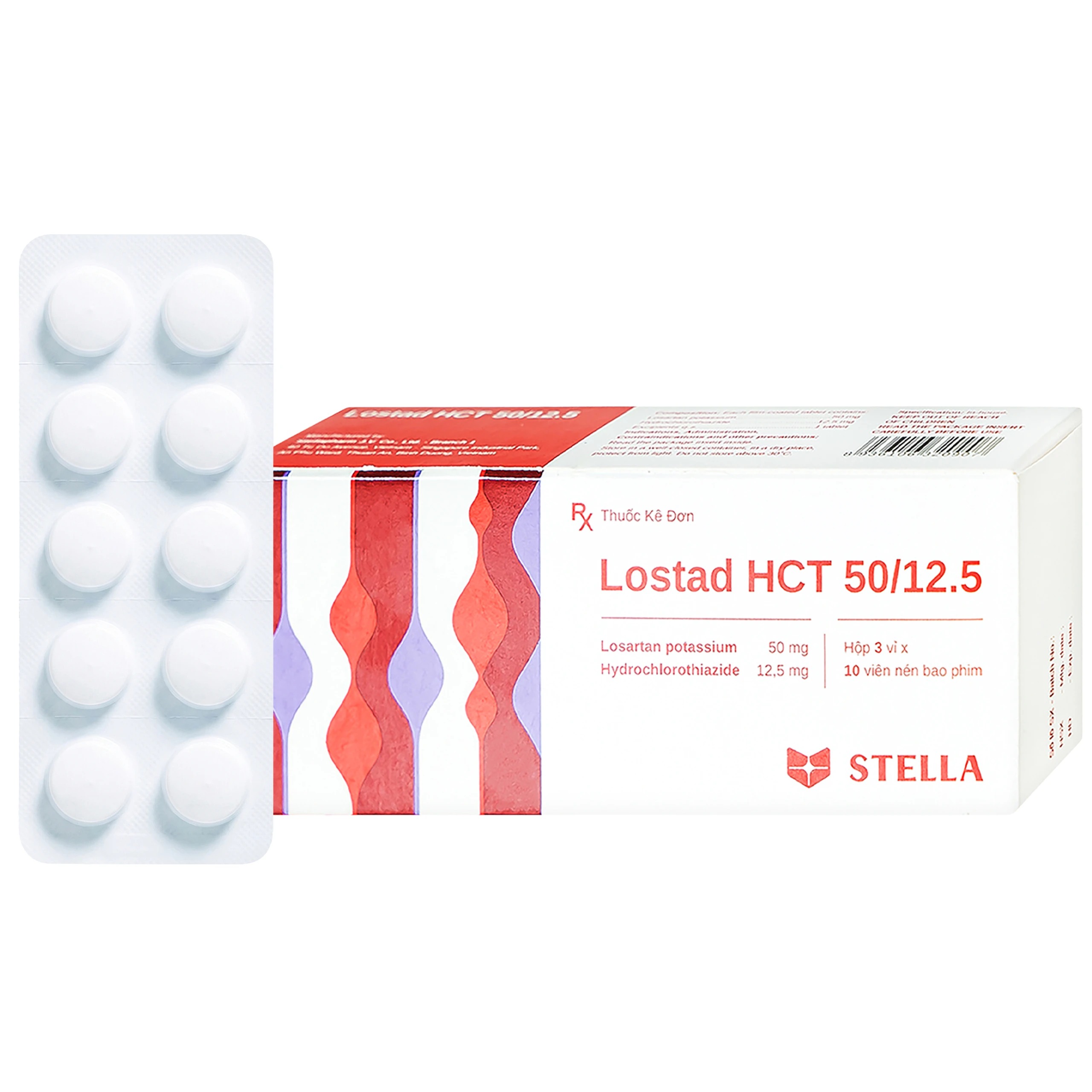 Thuốc Lostad HCT 50/12.5 Stella điều trị tăng huyết áp, giảm nguy cơ đột quỵ (3 vỉ x 10 viên)  1