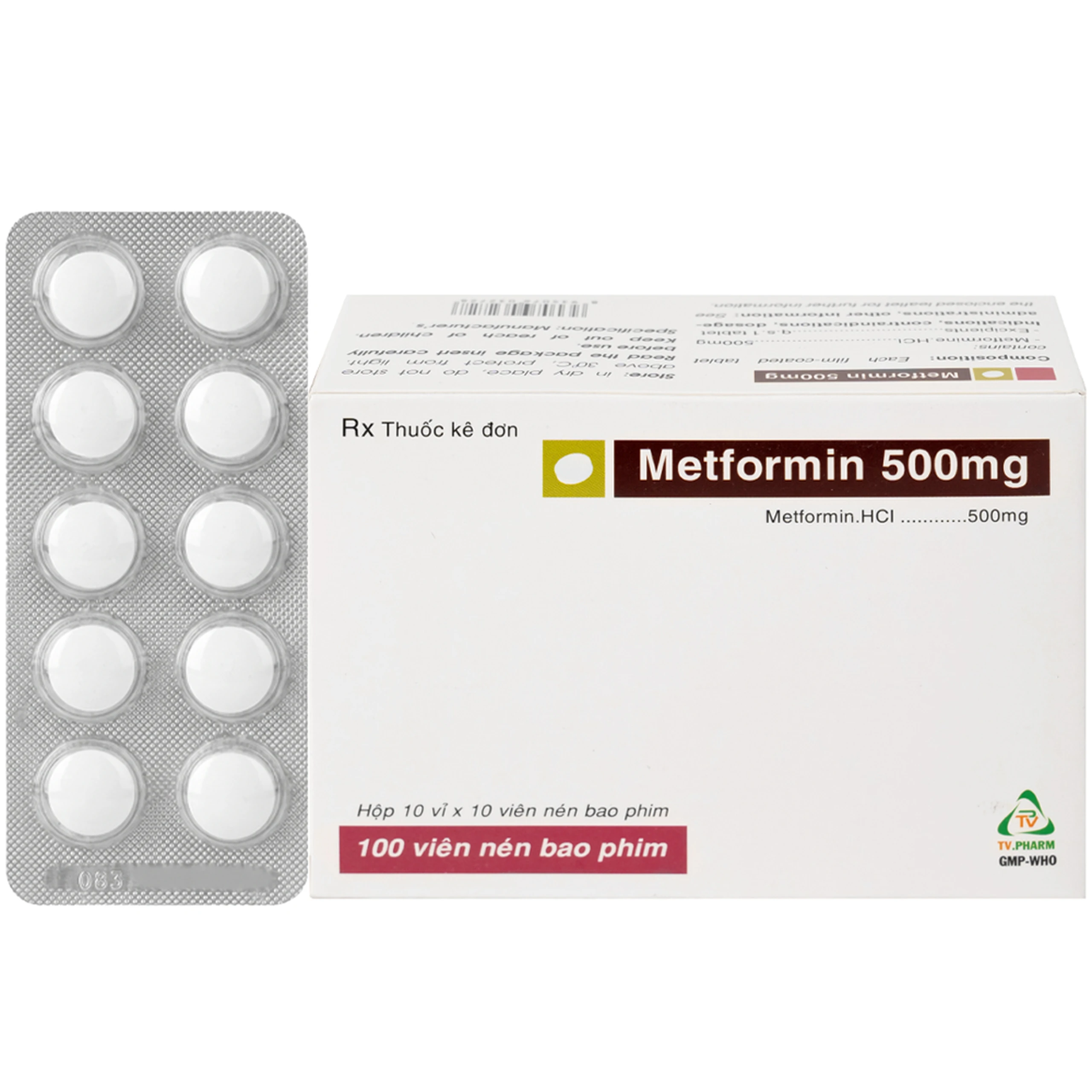 Thuốc Metformin 500mg TV Pharm điều trị đái tháo đường (10 vỉ x 10 viên) 1