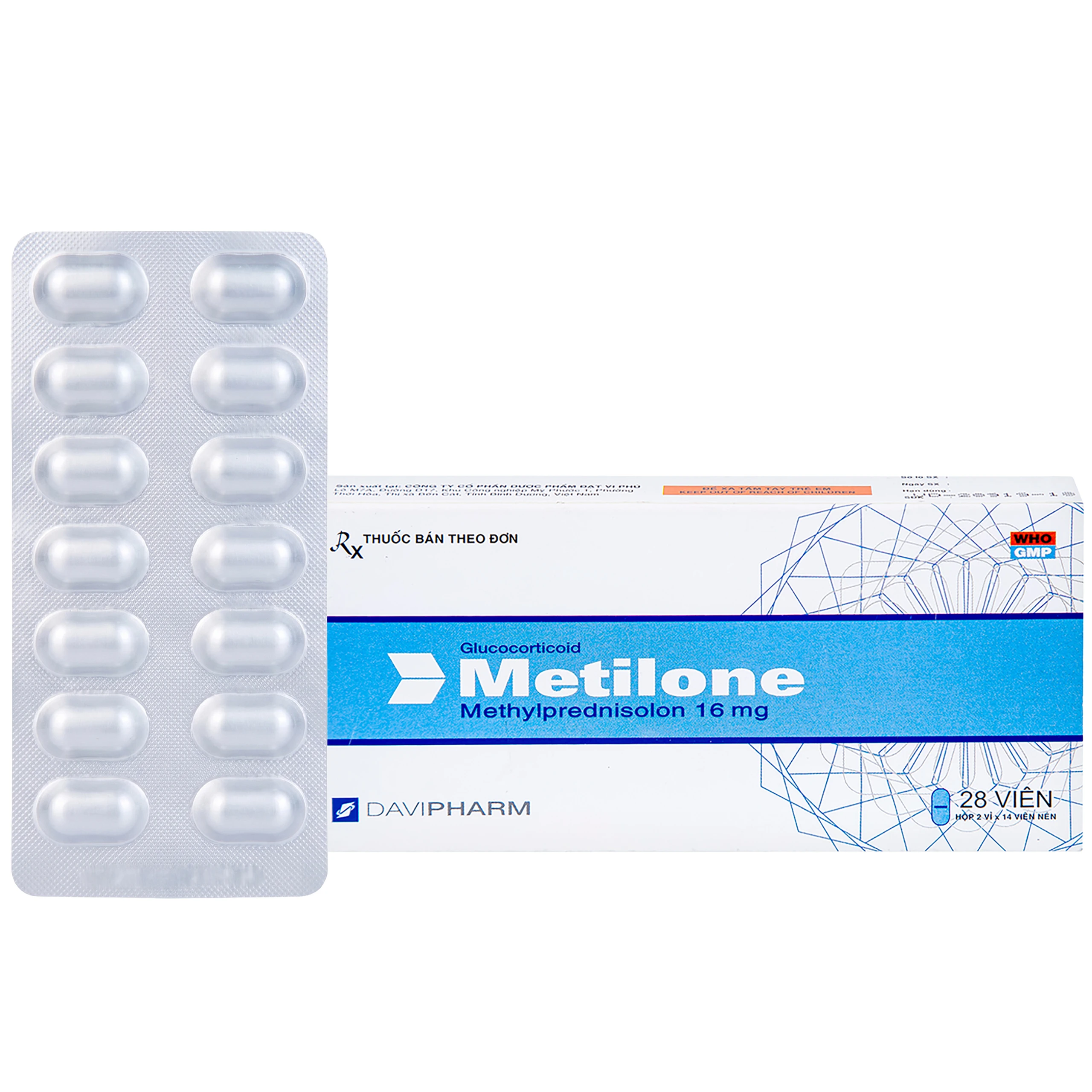 Thuốc Metilone 16mg DaViPharm kháng viêm, rối loạn nội tiết, viêm khớp (2 vỉ x 14 viên) 1