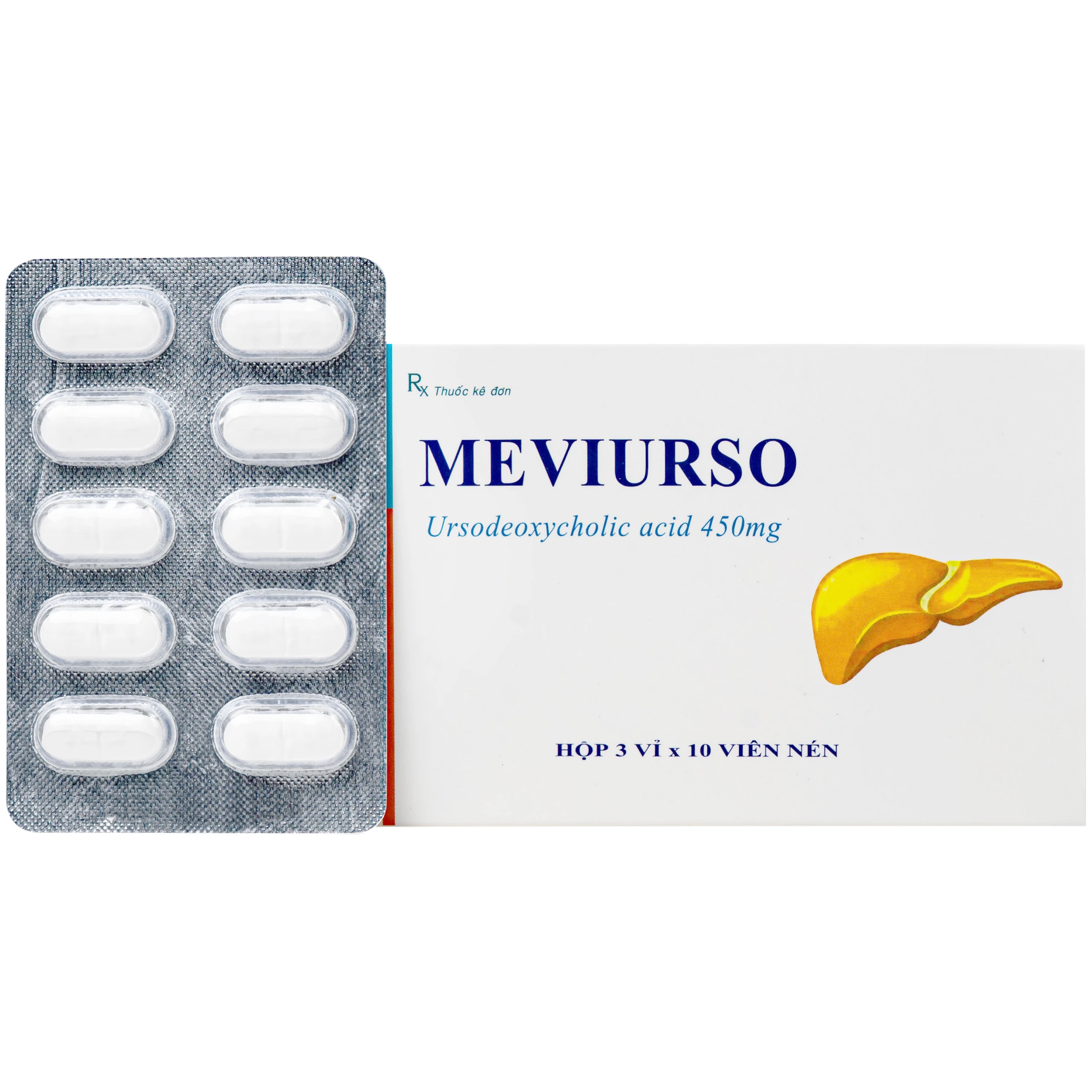 Thuốc Meviurso 450mg Hà Nam dùng để hòa tan sỏi cholesterol, viêm đường mật nguyên phát (3 vỉ x 10 viên) 1
