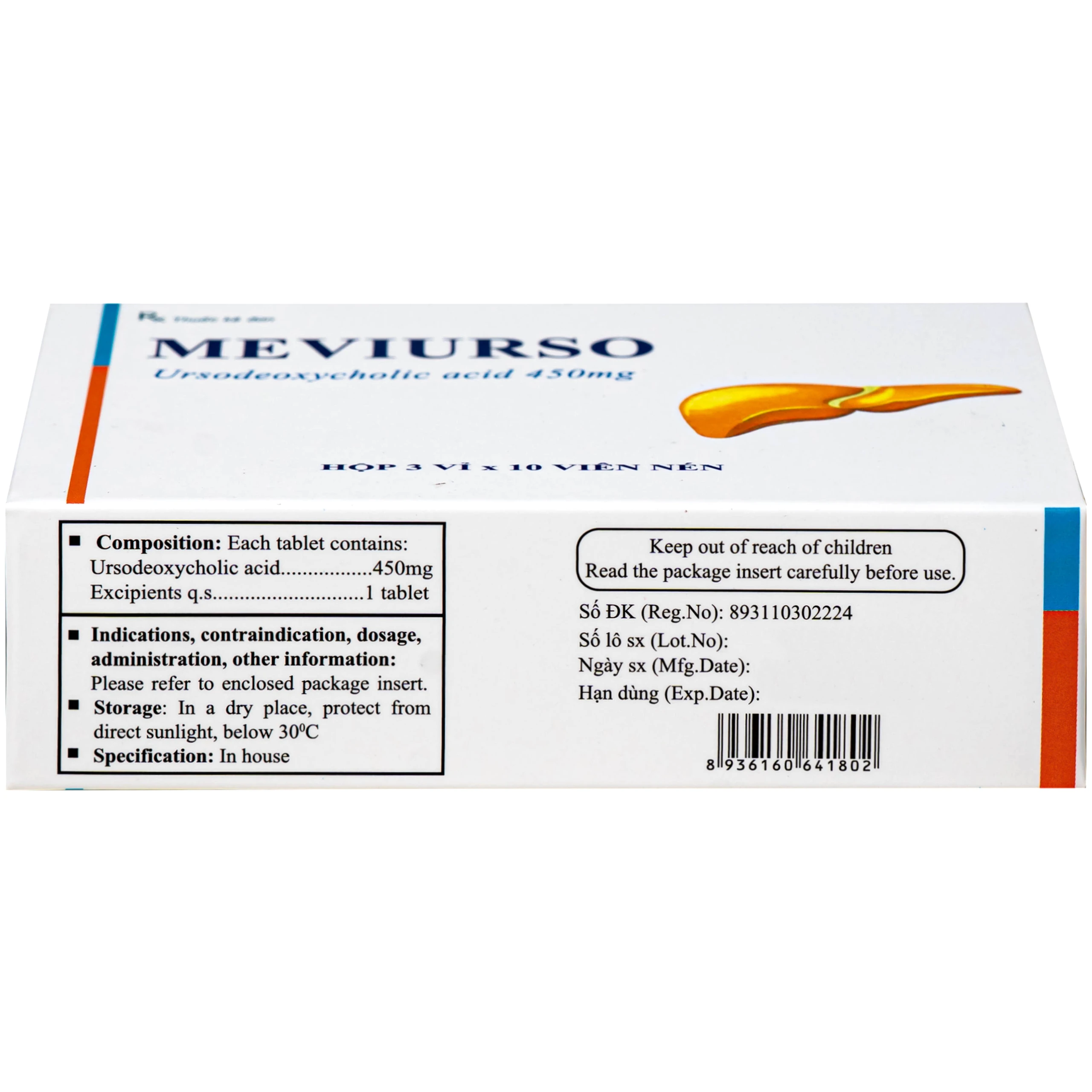 Thuốc Meviurso 450mg Hà Nam dùng để hòa tan sỏi cholesterol, viêm đường mật nguyên phát (3 vỉ x 10 viên) 4