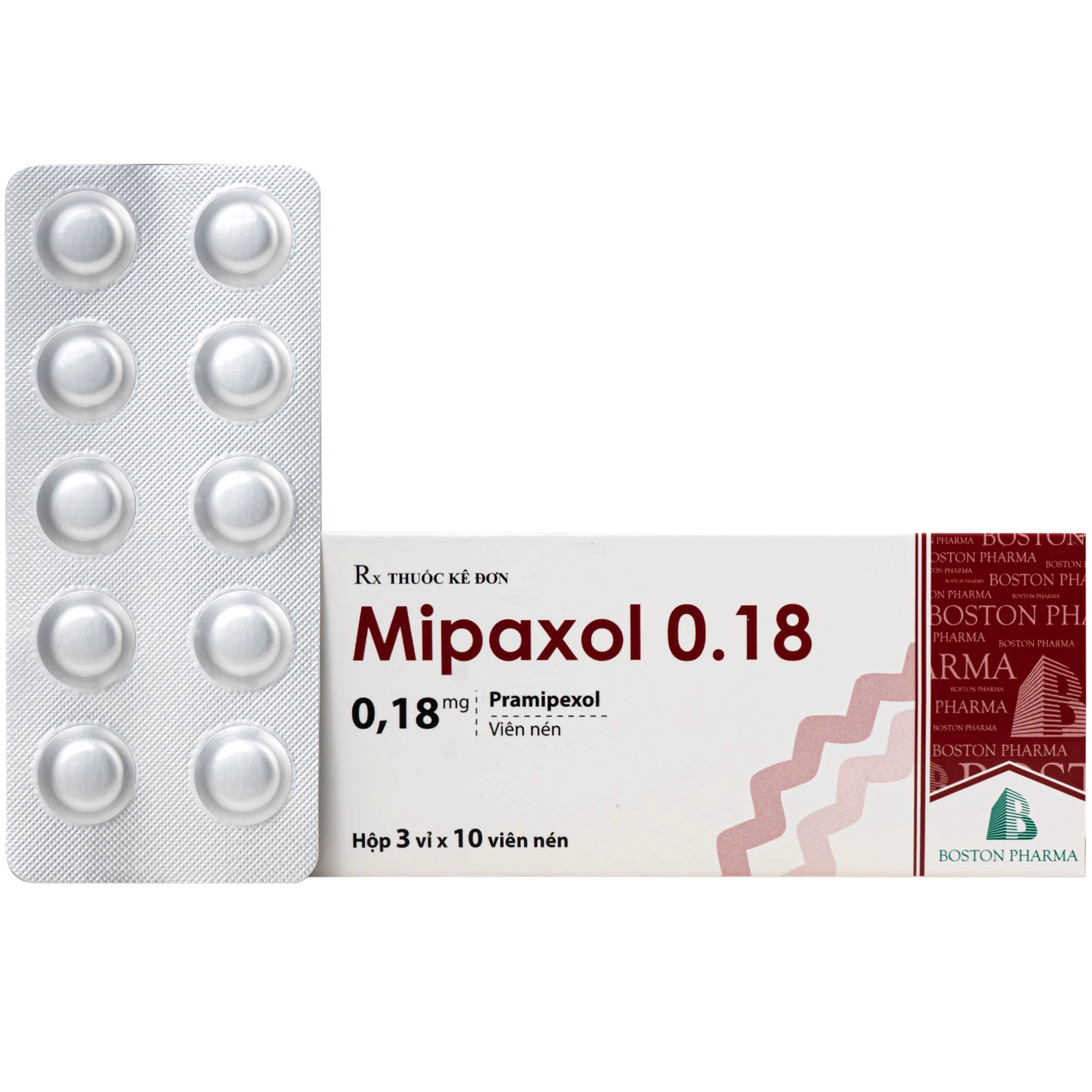 Thuốc Mipaxol  0.18mg Boston điều trị các dấu hiệu và triệu chứng của bệnh Parkinson (3 vỉ x 10 viên) 1