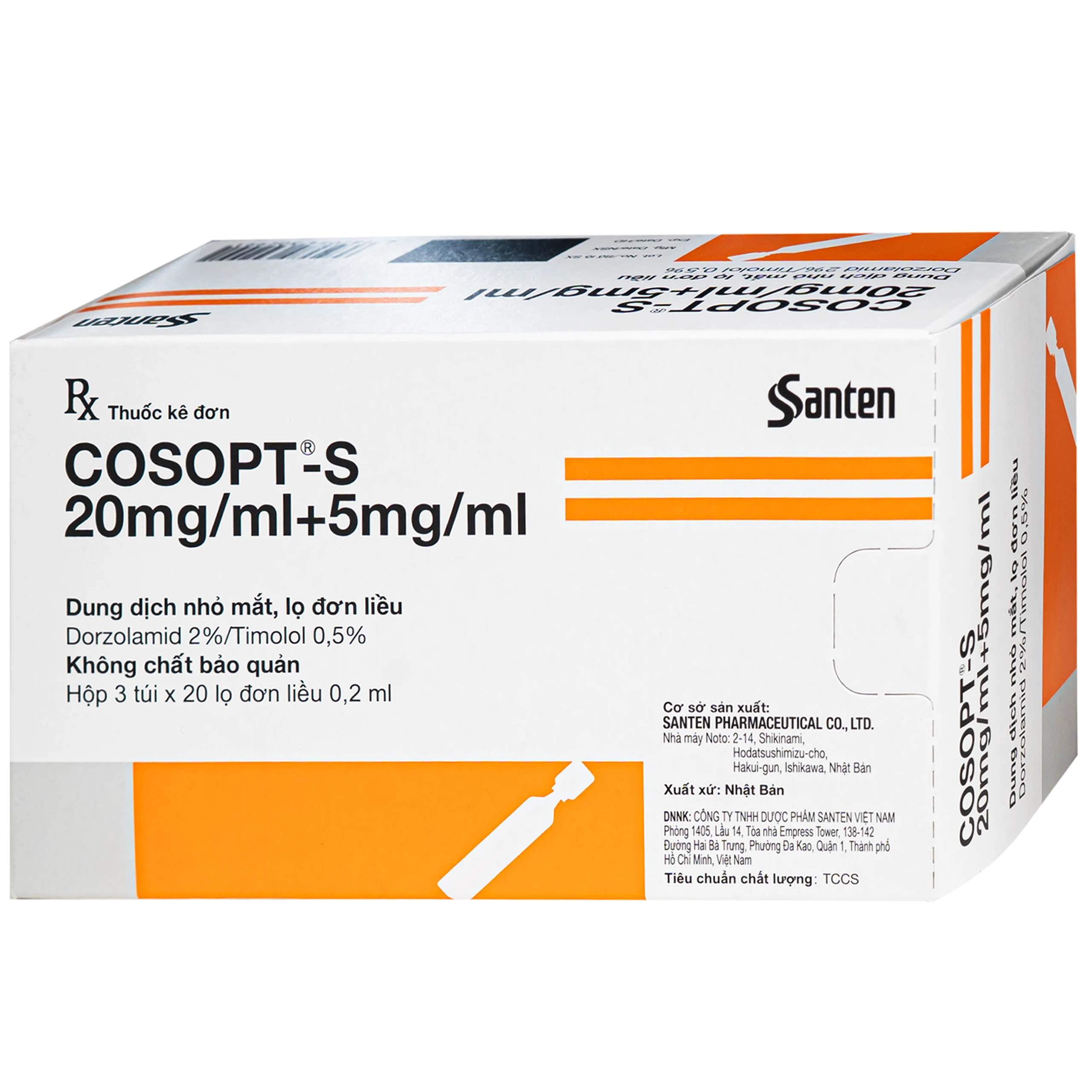 Thuốc nhỏ mắt Cosopt-S Santen điều trị tăng nhãn áp và Glaucom (3 vỉ x 20 ống x 0.2ml) 3