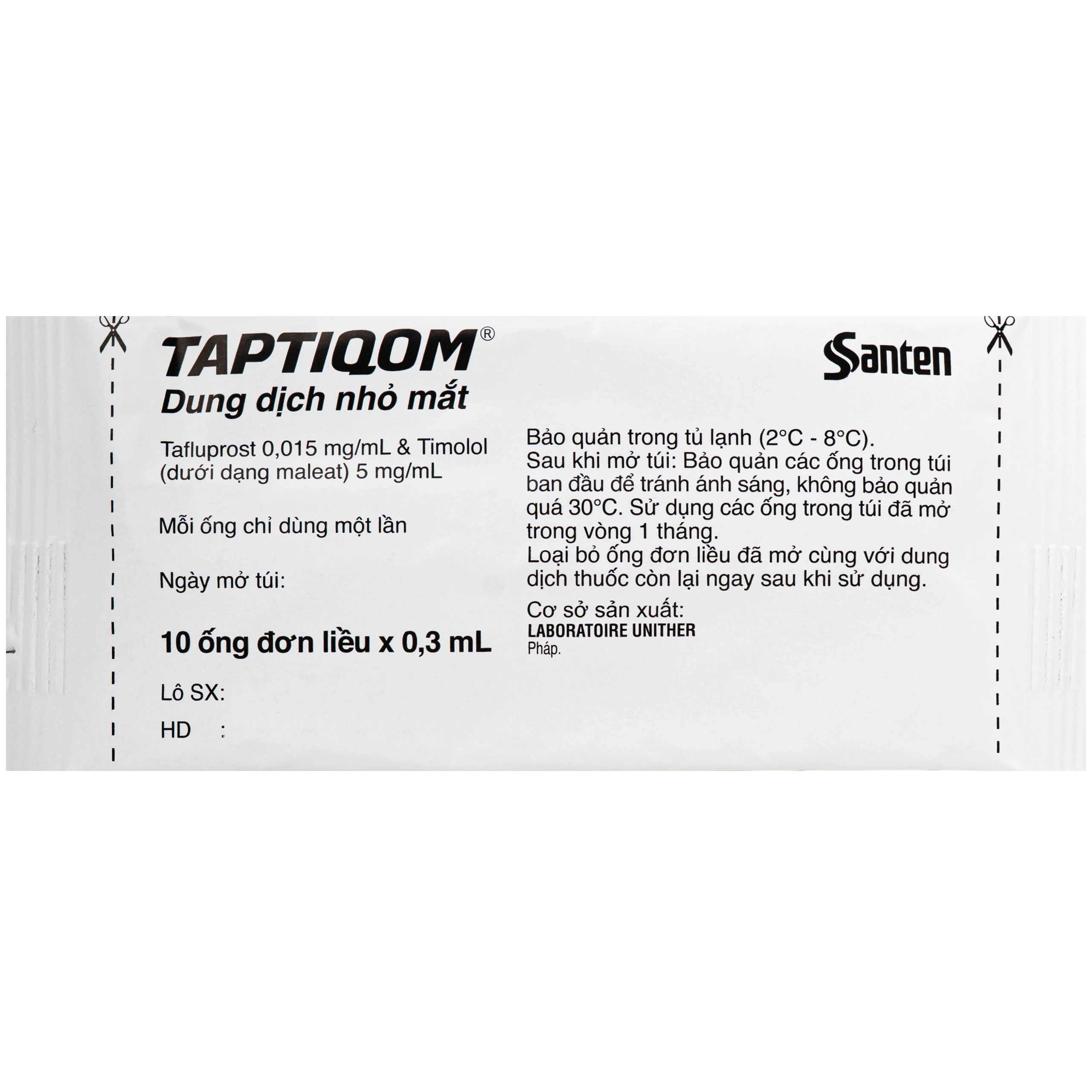 Thuốc nhỏ mắt Taptiqom Santen điều trị tăng nhãn áp và Glaucom (3 vỉ x 10 ống x 0.3ml) 6