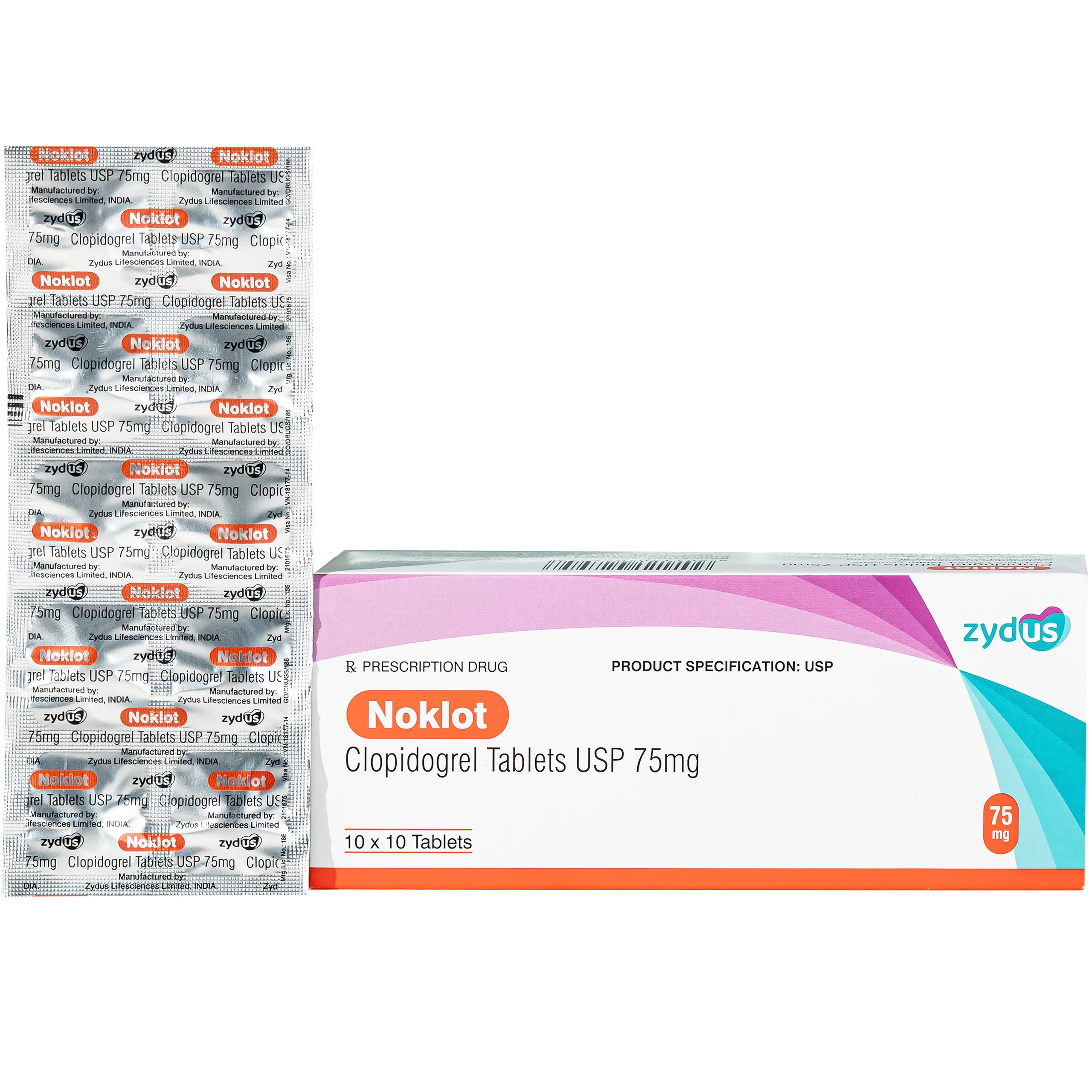 Thuốc Noklot 75mg Zydus phòng ngừa biến cố xơ vữa động mạch (10 vỉ x 10 viên) 1