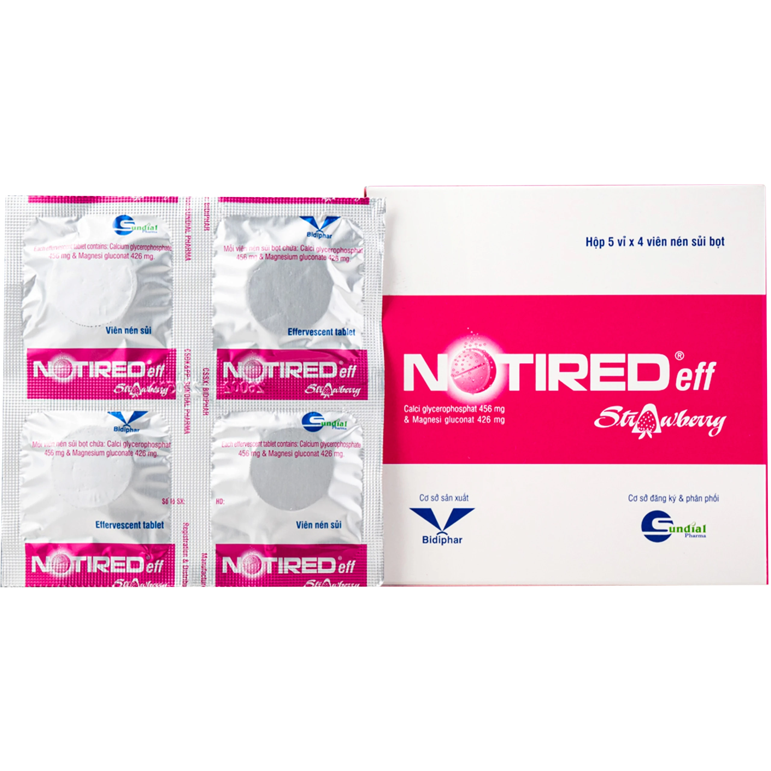 Thuốc Notired Eff Strawberry 456/426mg trị suy nhược chức năng (5 vỉ x 4 viên) 1