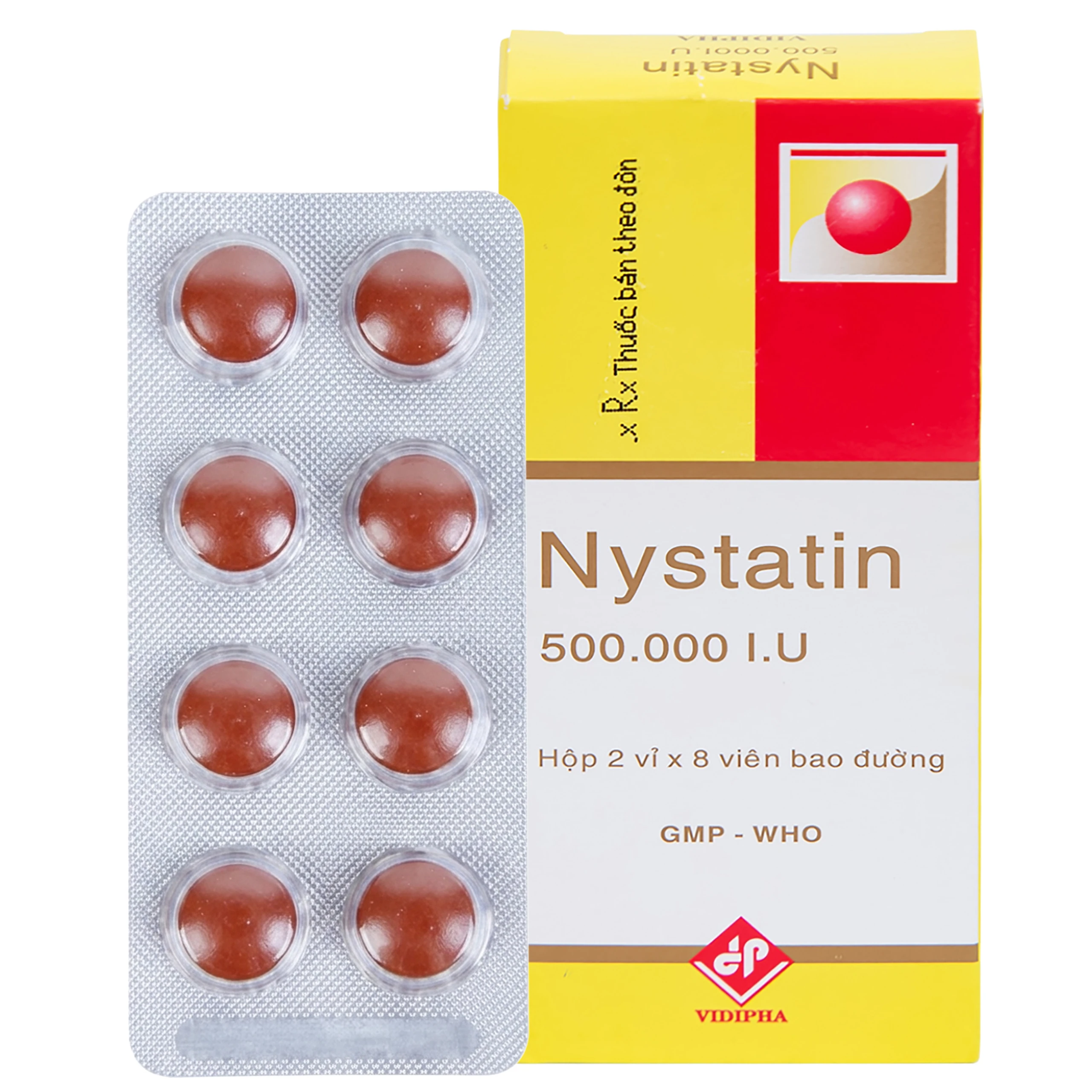 Thuốc Nystatin 500.000I.U Vidipha dự phòng và điều trị nhiễm nấm Candida (2 vỉ x 8 viên)  1