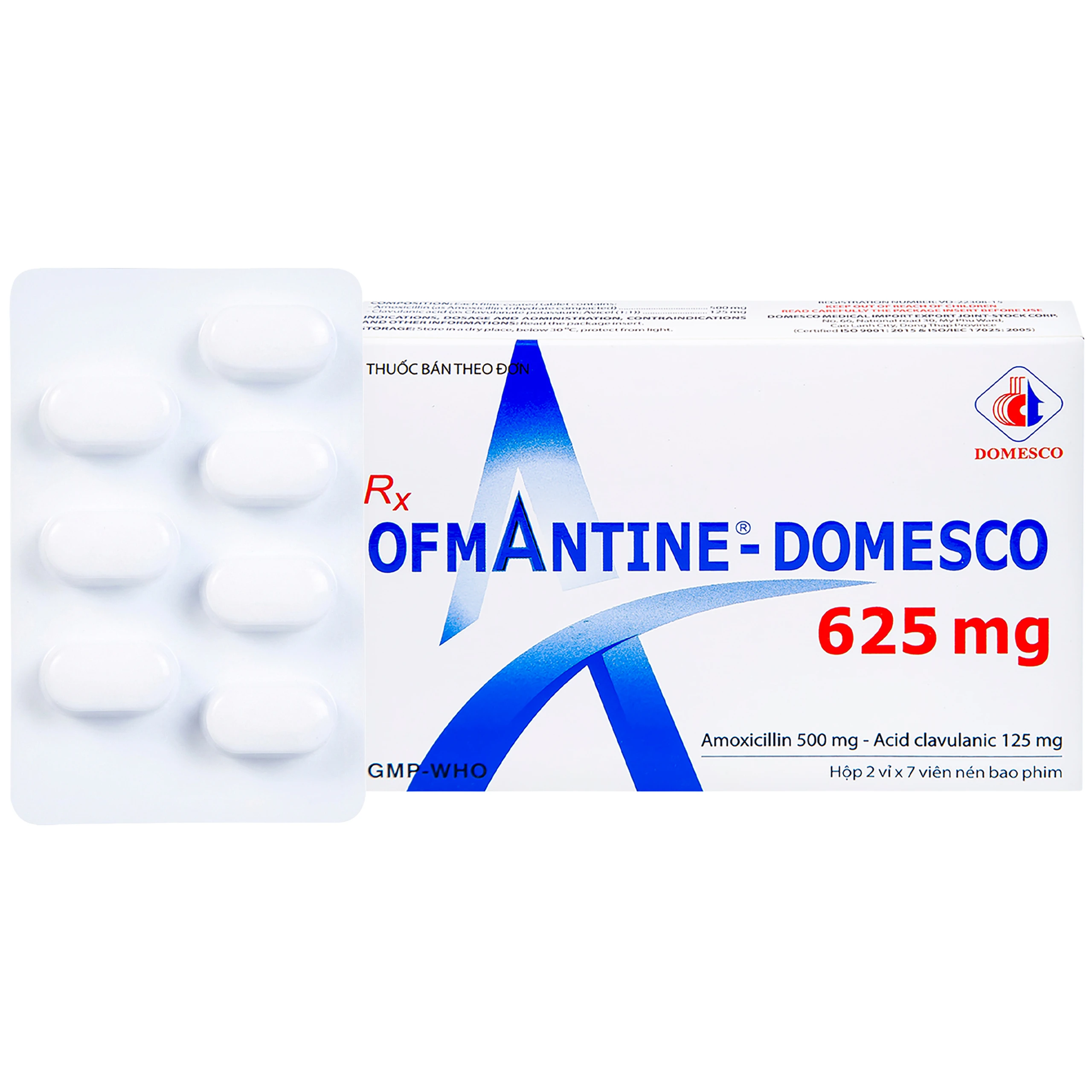Thuốc Ofmantine Domesco 625mg điều trị nhiễm khuẩn đường hô hấp, đường tiết niệu - sinh dục (2 vỉ x 7 viên) 1
