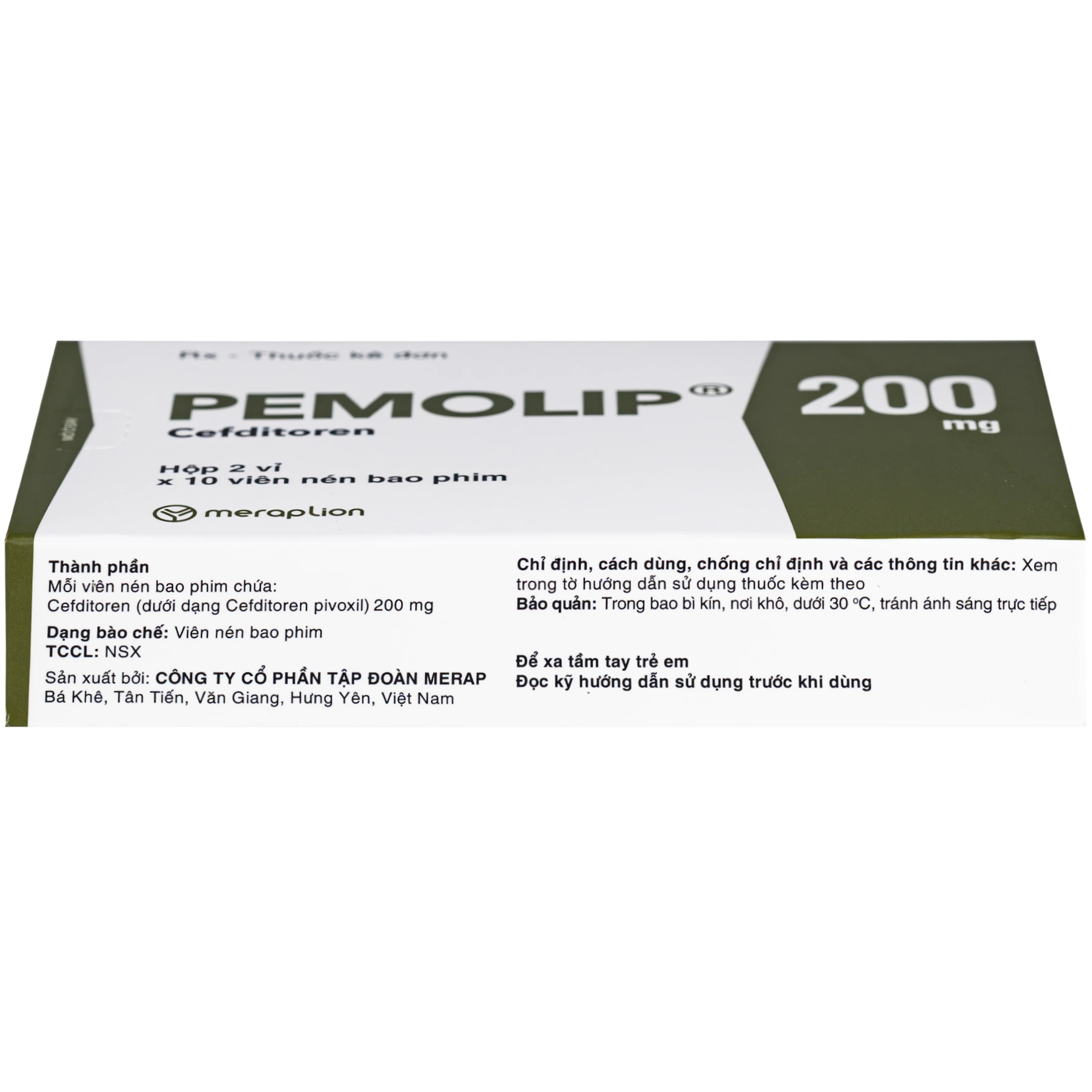 Thuốc Pemolip 200mg Meraplion điều trị các nhiễm khuẩn từ nhẹ đến vừa bởi các chủng vi sinh vật (2 vỉ x 10 viên) 4