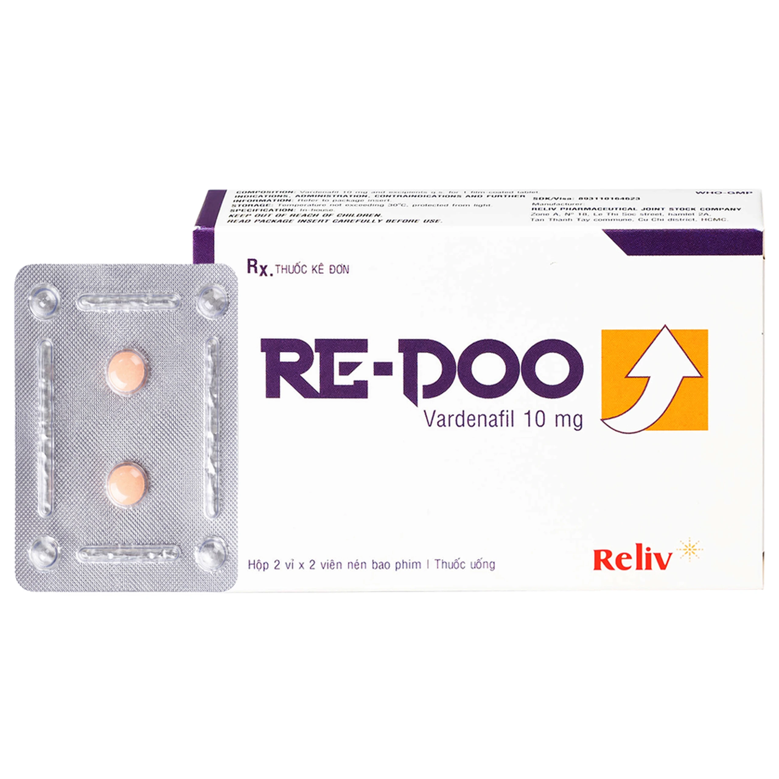 Thuốc Re-Doo 10mg Reliv điều trị rối loạn chức năng cương dương (2 vỉ x 2 viên)