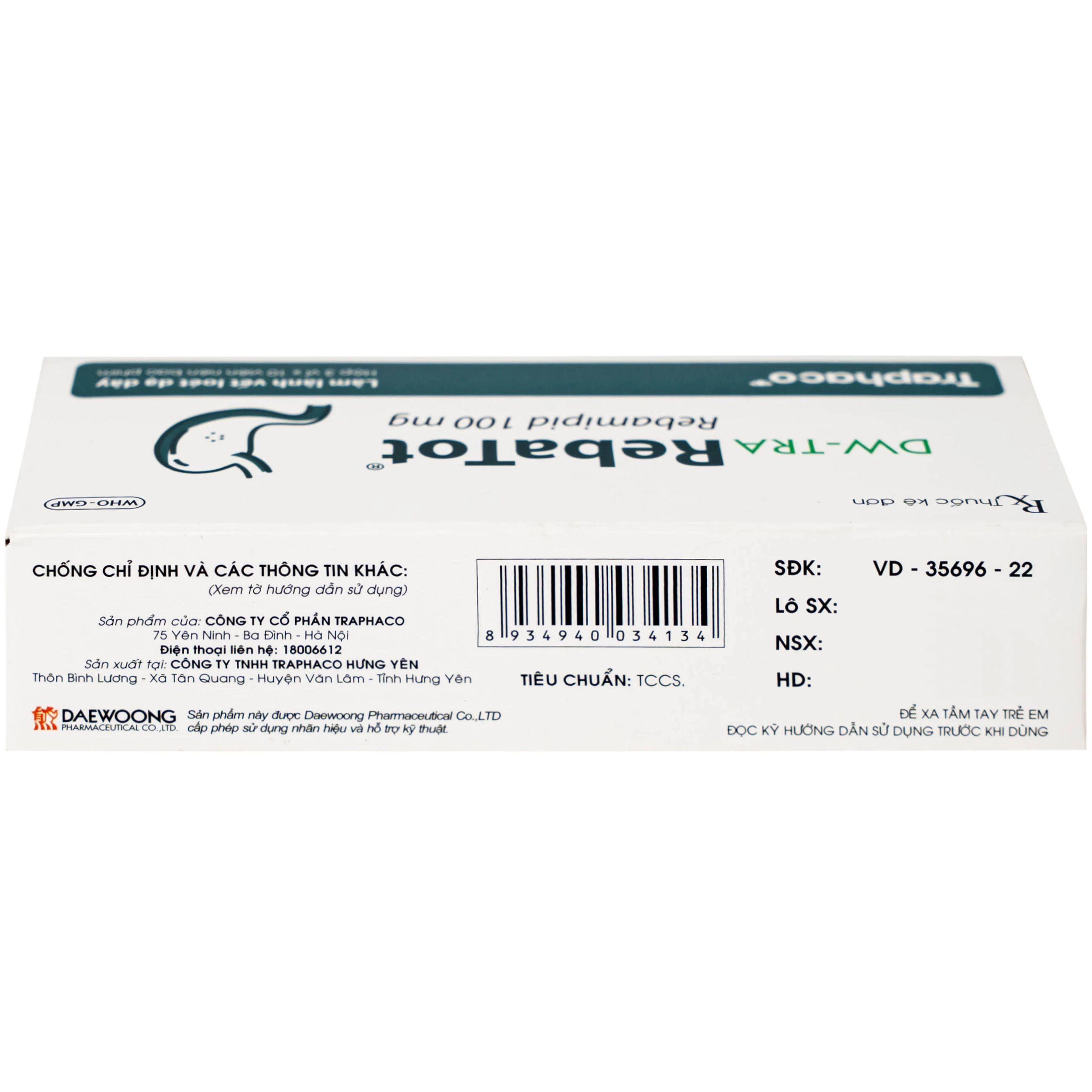 Thuốc Rebamipid 100mg Traphaco điều trị loét dạ dày (3 vỉ x 10 viên)