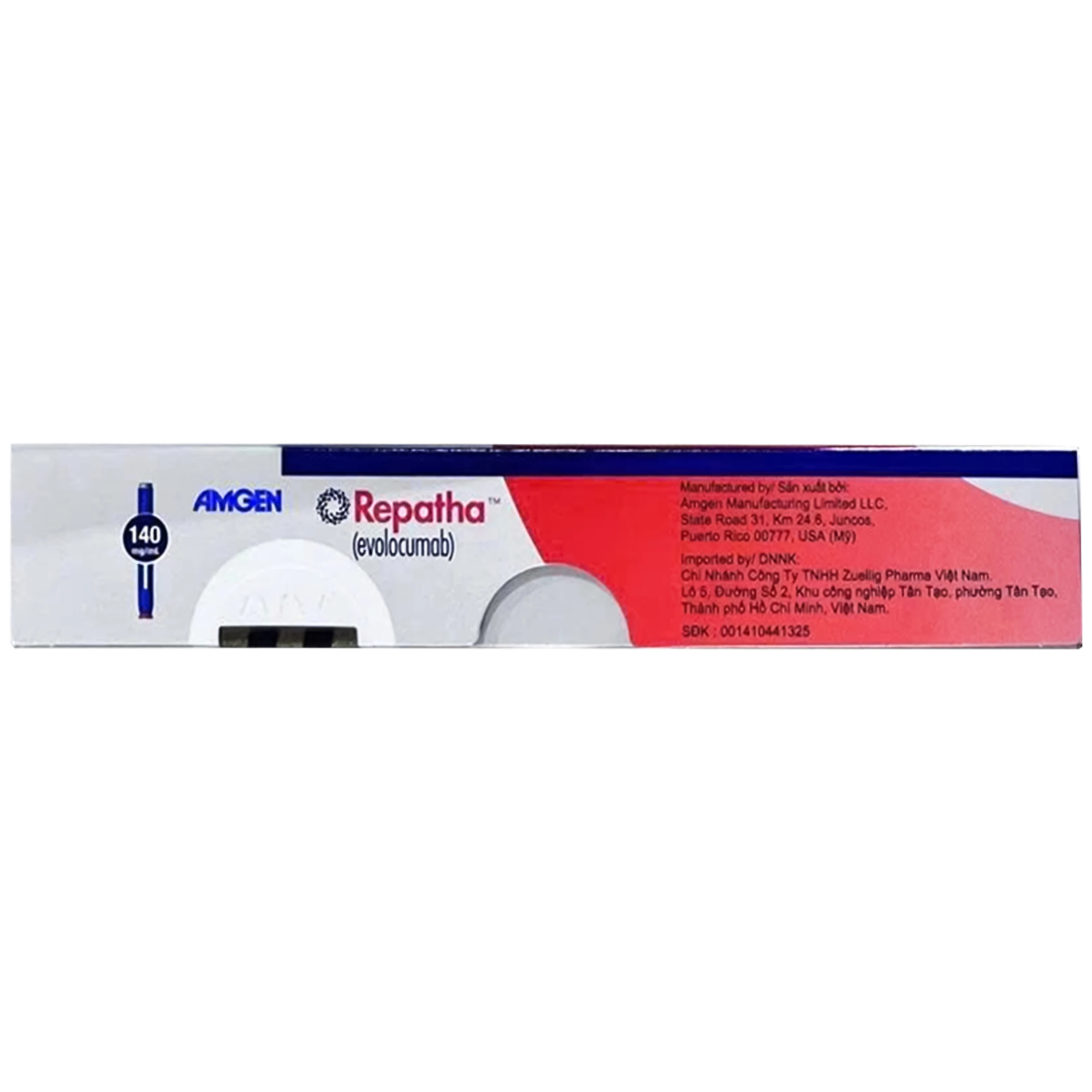 Thuốc Repatha 140mg Amgen Làm giảm mạnh mức cholesterol LDL (lên đến trên 50%) và giảm nguy cơ biến cố tim mạch như nhồi máu cơ tim, đột quỵ (1ml)