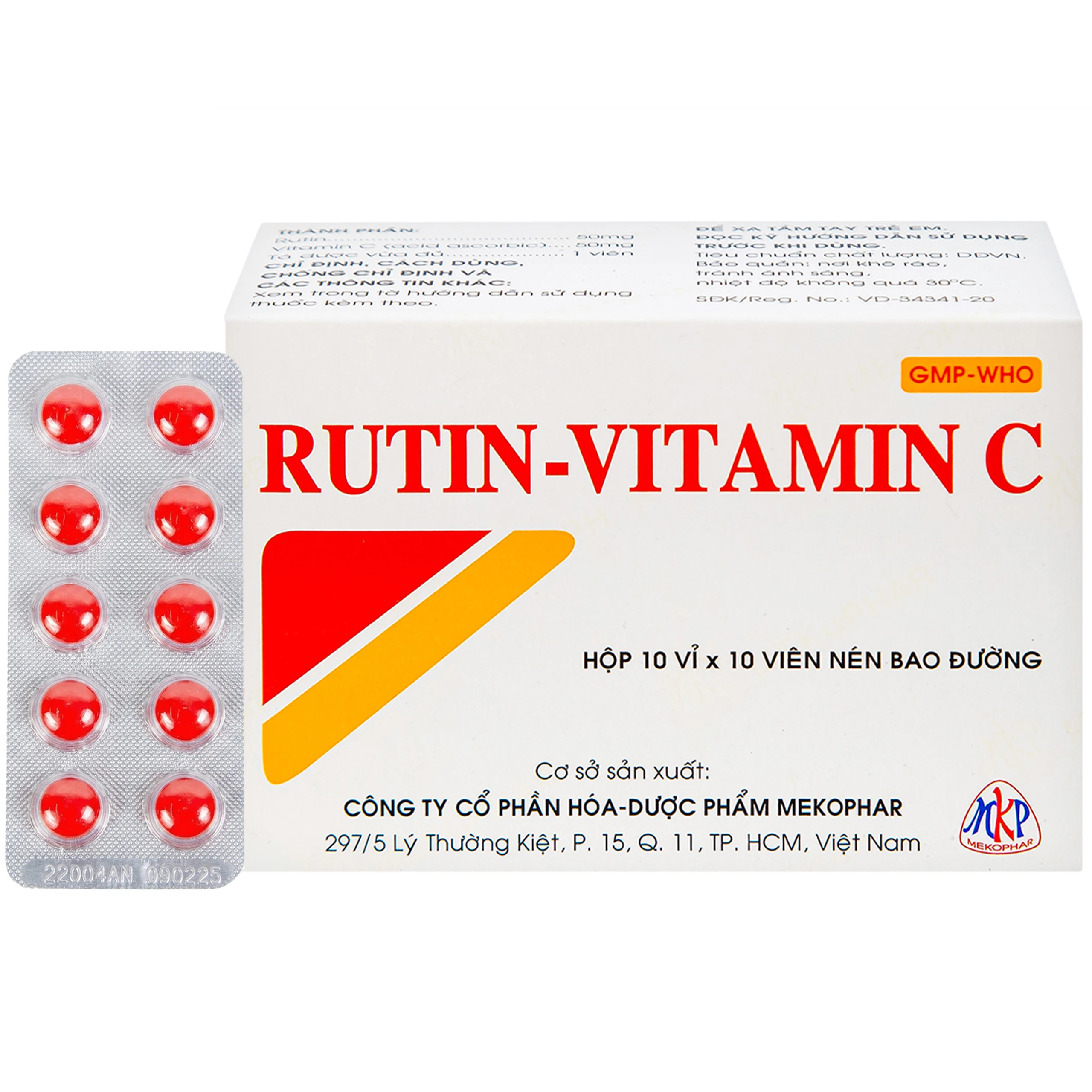 Thuốc Rutin-Vitamin C Mekophar hỗ trợ điều trị các hội chứng chảy máu, xơ cứng (10 vỉ x 10 viên) 1