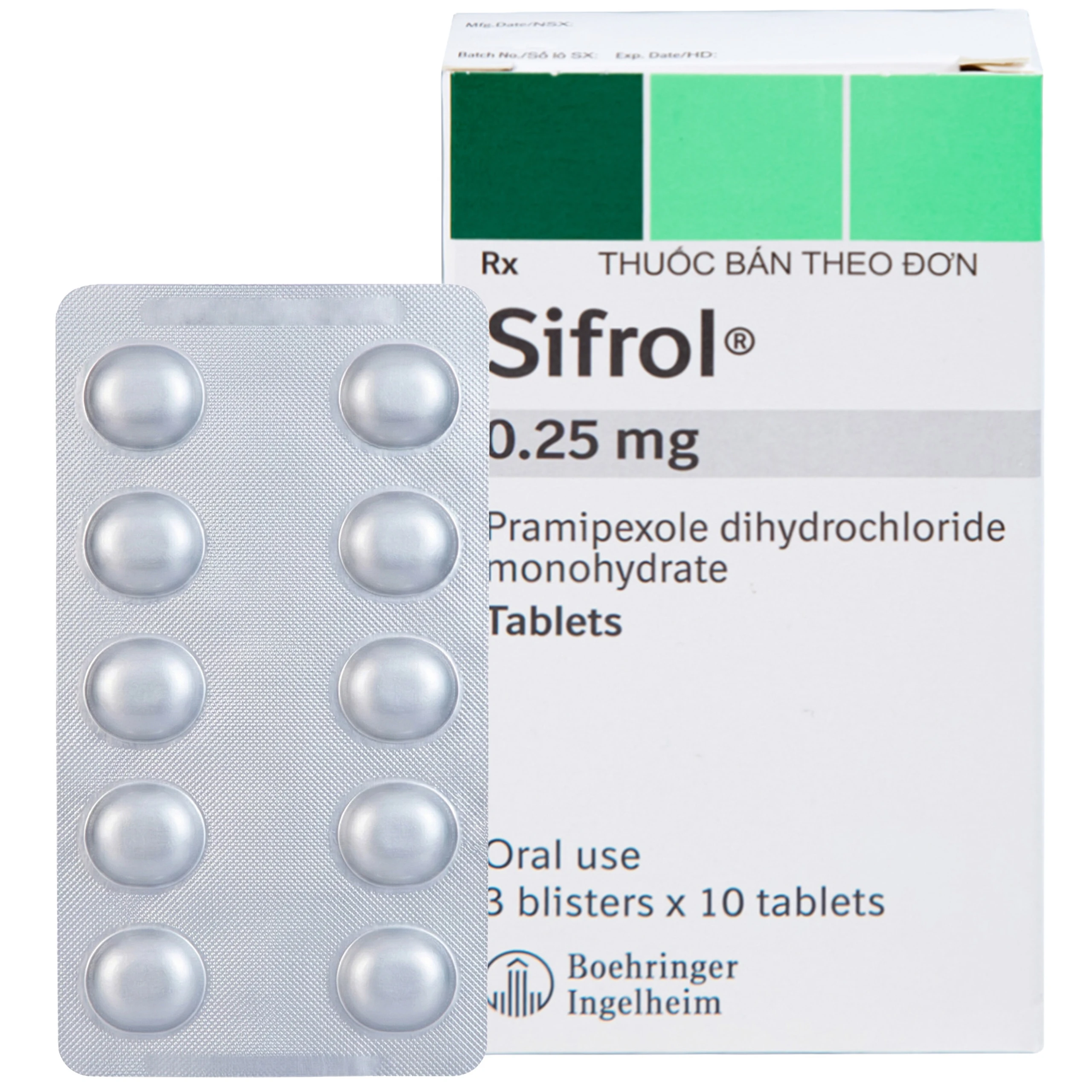 Thuốc Sifrol 0.25mg Boehringer điều trị bệnh parkinson (3 vỉ x 10 viên)