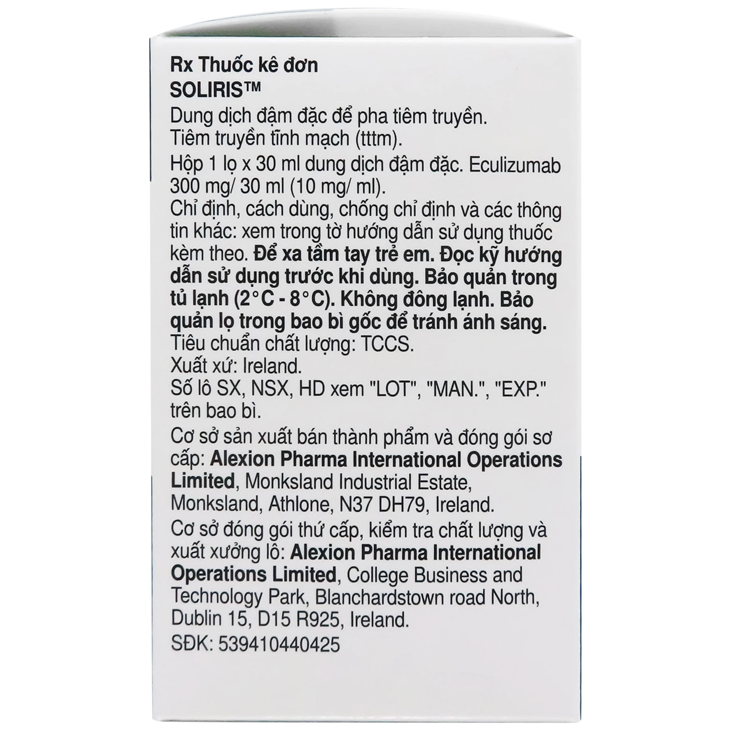 Thuốc Soliris điều trị huyết sắc tố kịch phát về đêm (PNH), hội chứng tan máu không điển hình (aHUS), bệnh nhược cơ tổng quát (gMG), loạn quang phổ Optica Neuromyelitis (NMOSD) ( 30ml)