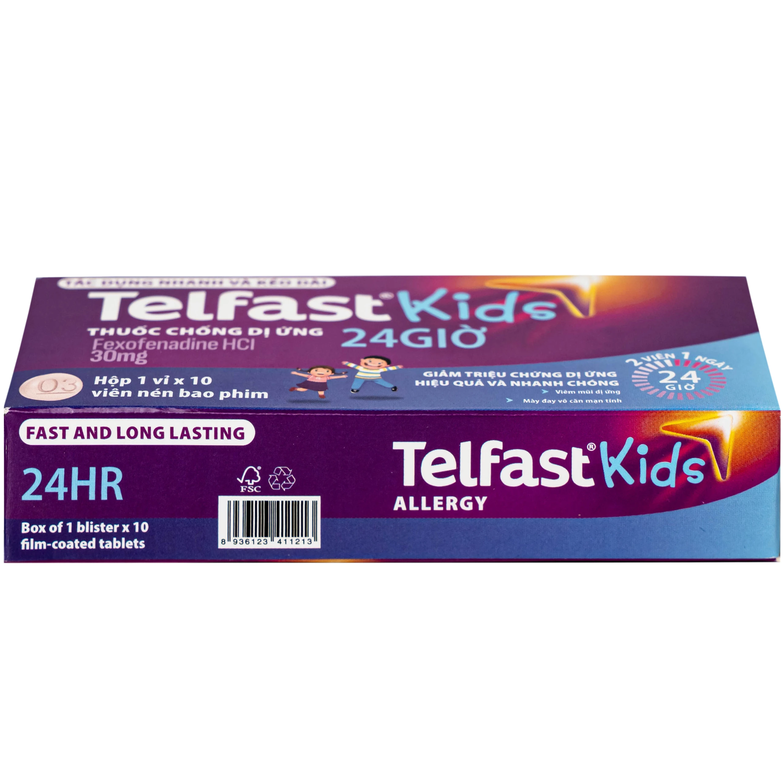 Thuốc Telfast Kids 30mg Sanofi điều trị viêm mũi dị ứng, mày đay cho trẻ em (1 vỉ x 10 viên)